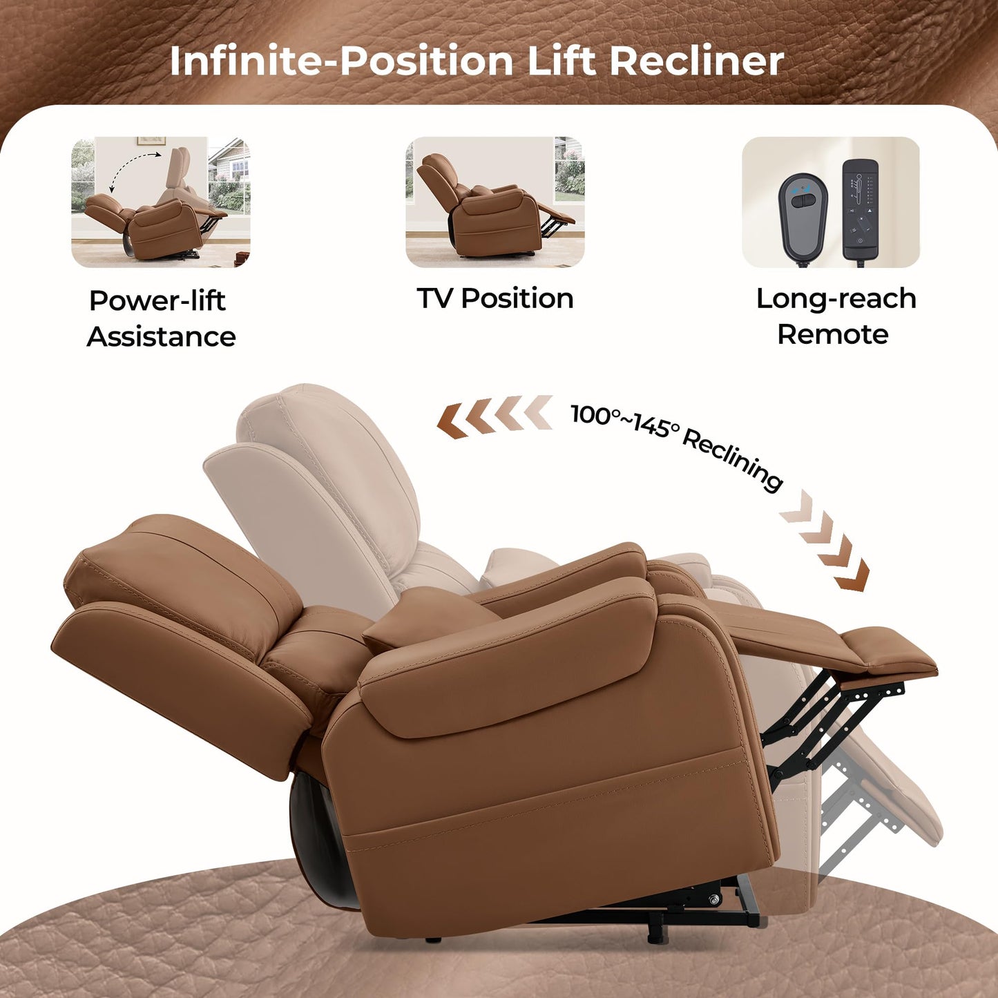 CHITA Power Lift Recliner Chair for Elderly with Heat and Massage, Genuine Leather Electric Lift Chairs with Cup Holder, Removable Lumbar Pillow, 2 Side Pockets, Leather in Navy