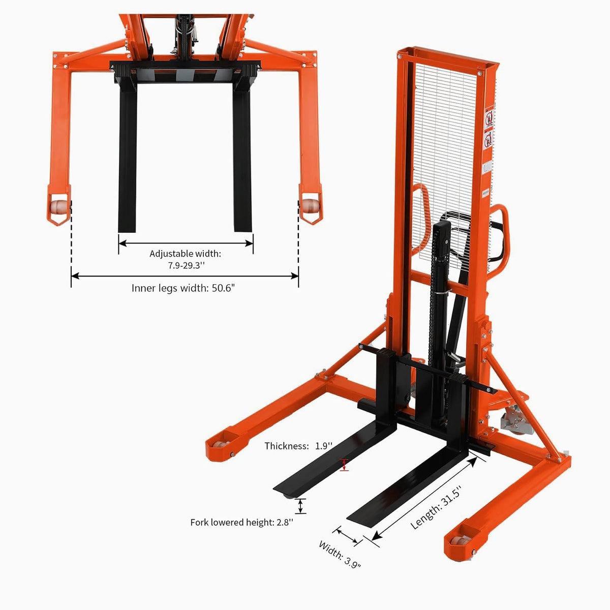Tory Carrier Manual Pallet Stacker 1100lbs Capacity 63" Lift Height