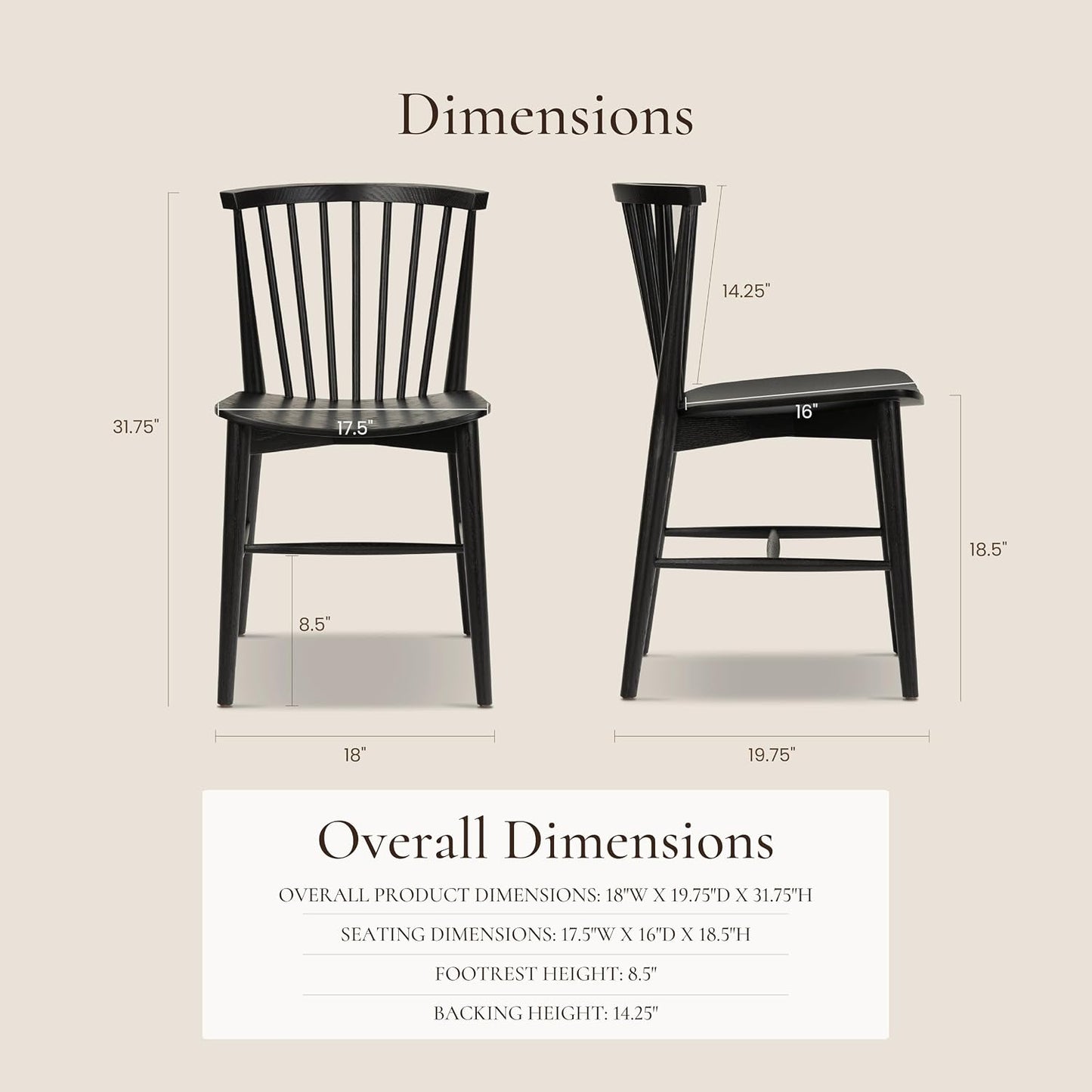 Poly & BARK Ligna Dining Chair Black – Mid-Century Inspired Chair with Sculpted Spindle Back – Solid American Walnut Frame and Engineered Wood Veneered Seat – Fully Assembled and Ready to Use