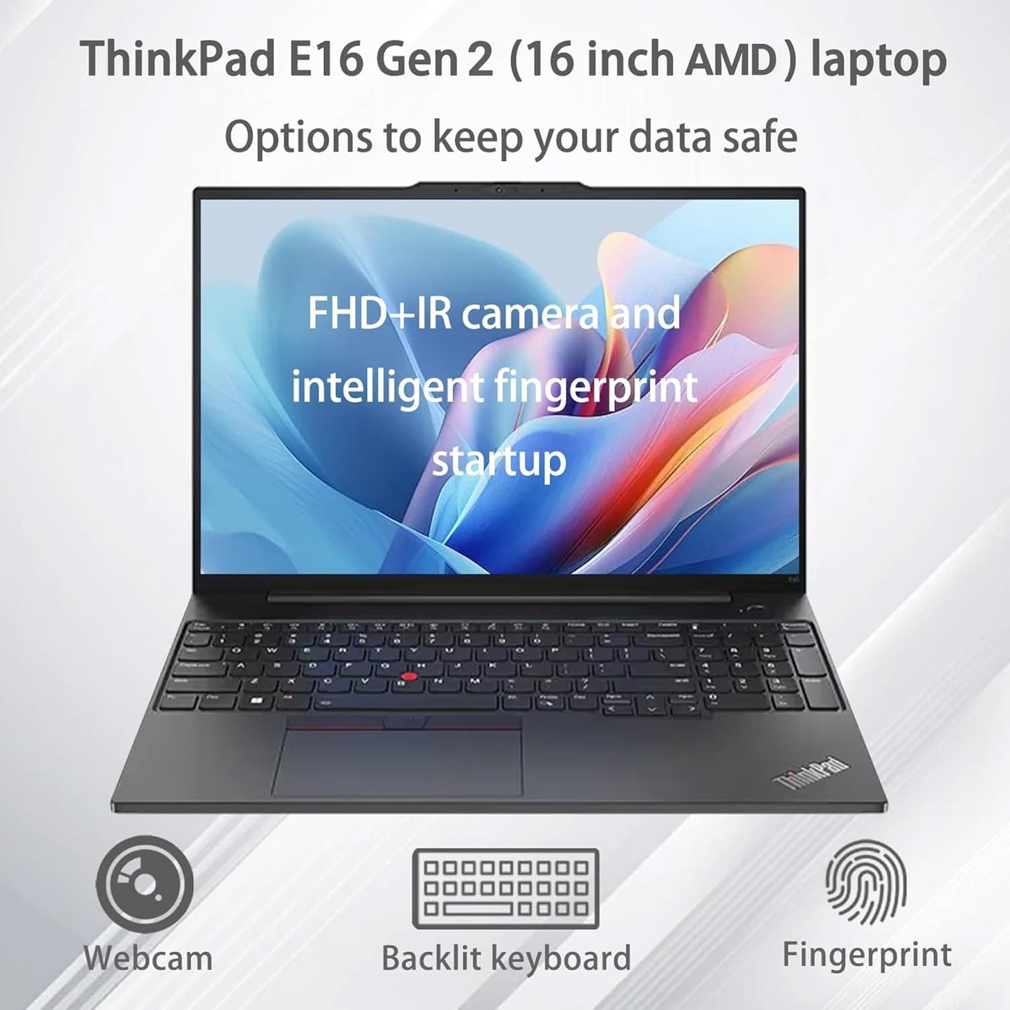 Lenovo ThinkPad E16 Business Laptop, 16" FHD+ Touch Display, AMD Ryzen 7 7735U, 16GB RAM, 512GB SSD, Fingerprint, Backlit Keyboard, Webcam, HDMI, Wi-Fi 6, Windows 11 Pro, Black