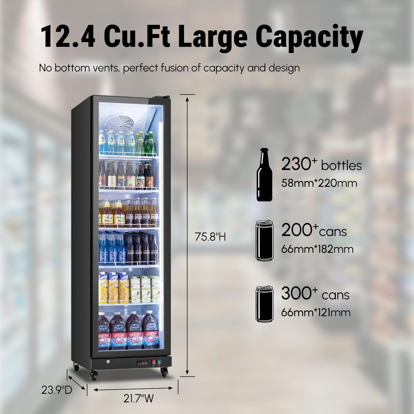 Yeego Commercial Refrigerators - 27.1 Cu.Ft 2 Glass Doors Commercial Beverage Refrigerator with LED Light & Adjustable Shelves, 32-50°F Commercial Cooler for Stores Bakery Bar Offices Restaurants