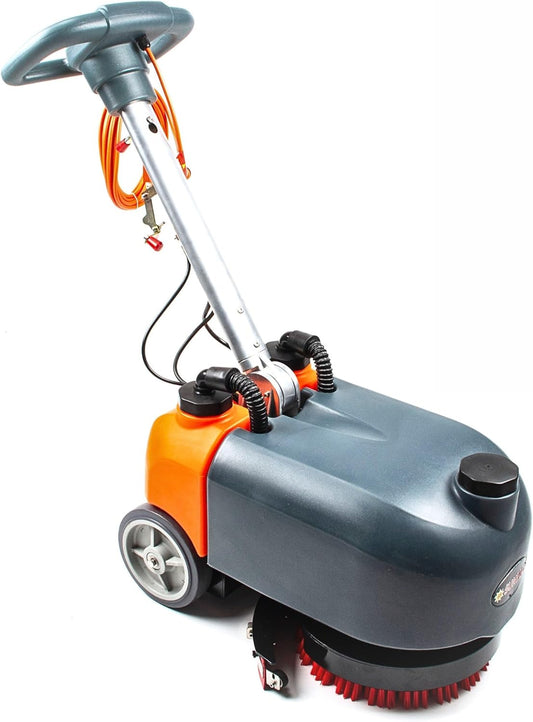 14" Walk-Behind Commercial Floor Scrubber Machine, 18" Squeegee, 3/4-Gal Tanks, 180 RPM, 26-ft Corded Hard Floor Cleaner for Offices, Cafes, Boutiques, Clinics & Tight Spaces