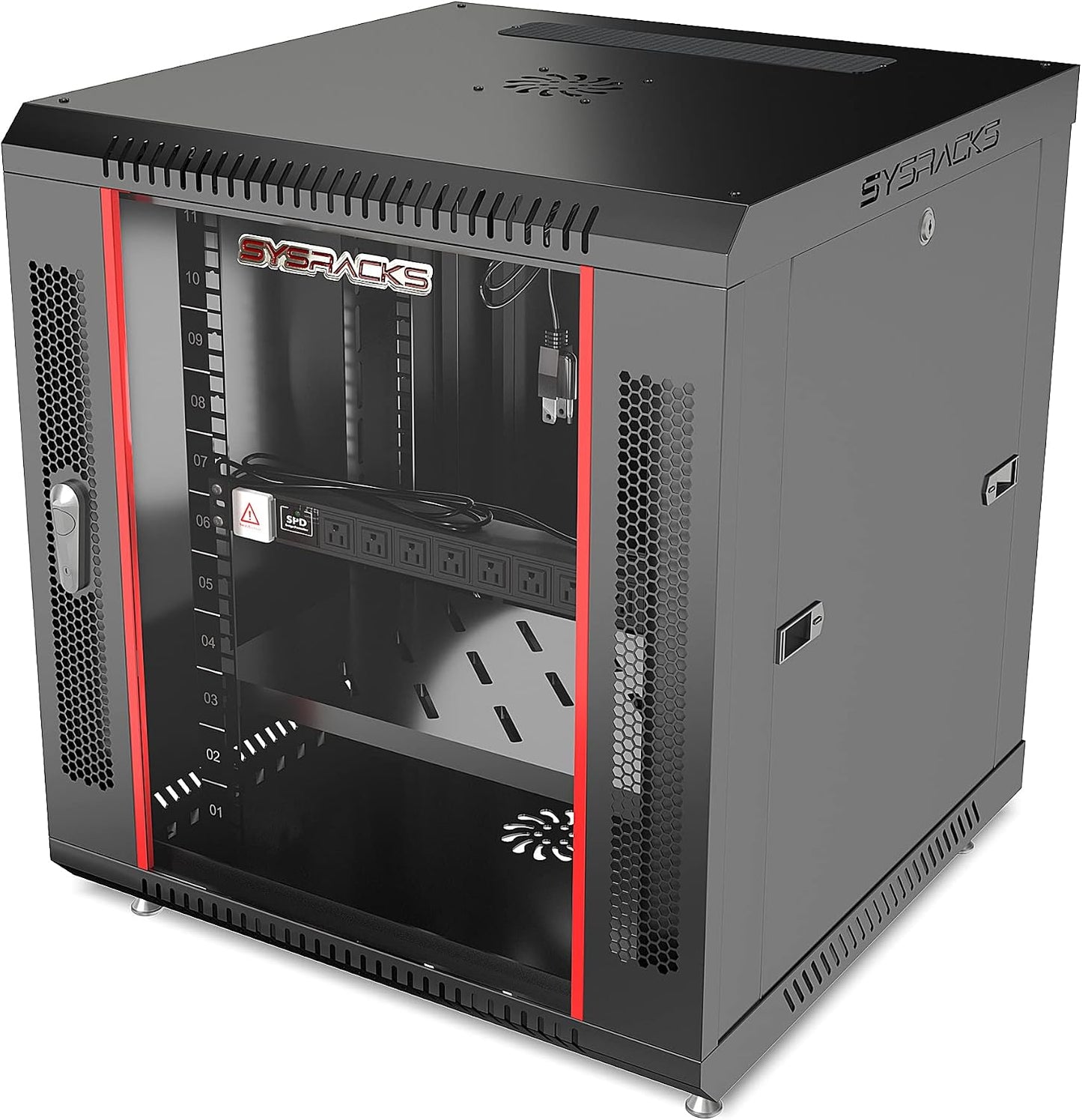 12U Wall Mount Server Rack Cabinet, 19” Locking Network Rack, 24” Deep, Glass Door, with Fan, PDU and Shelf