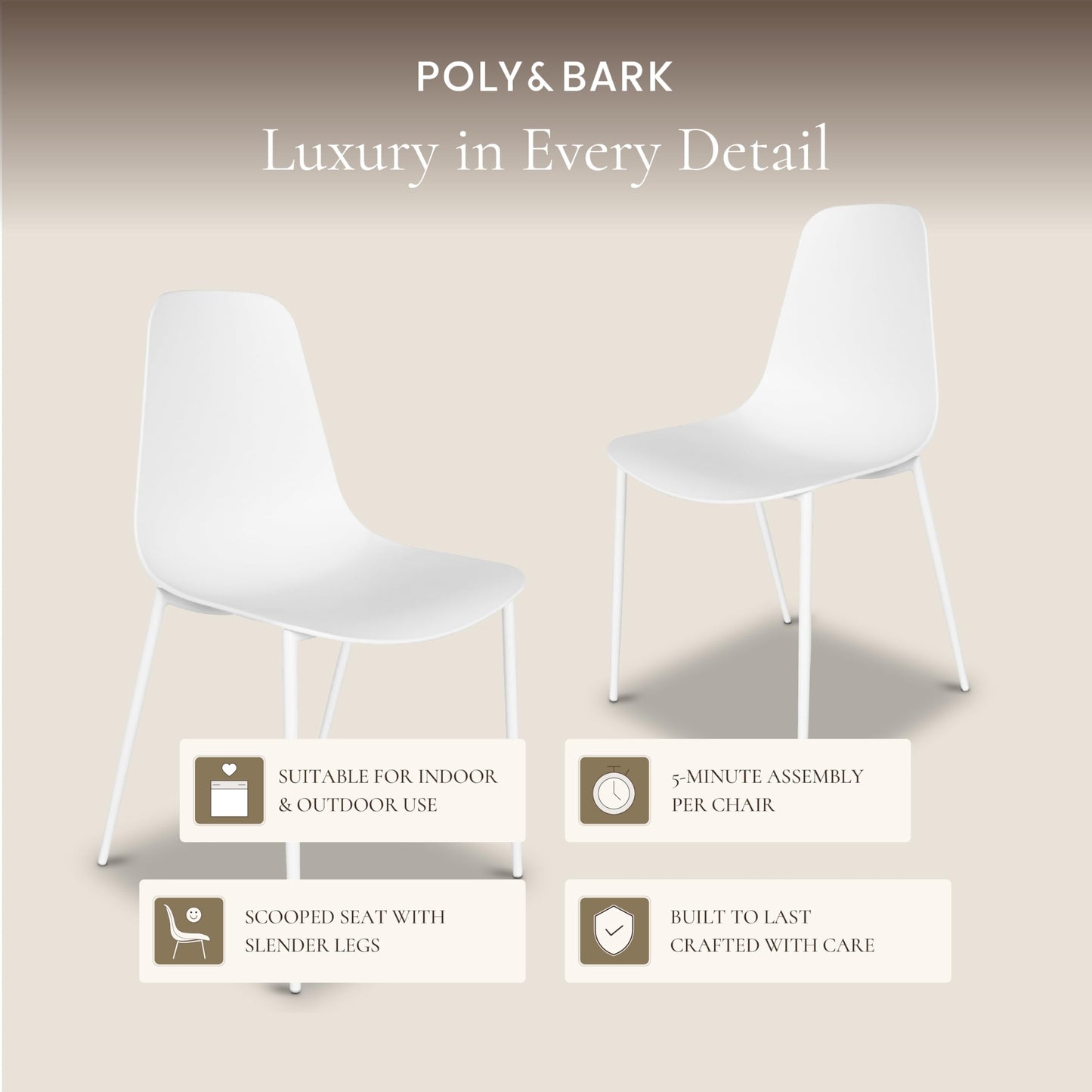 POLY & BARK Isla Modern Dining Chairs Set of 4 – Mid Century Modern Plastic Dining Chair with Metal Legs – Kitchen & Dining Room Chairs – Indoor/Outdoor – White