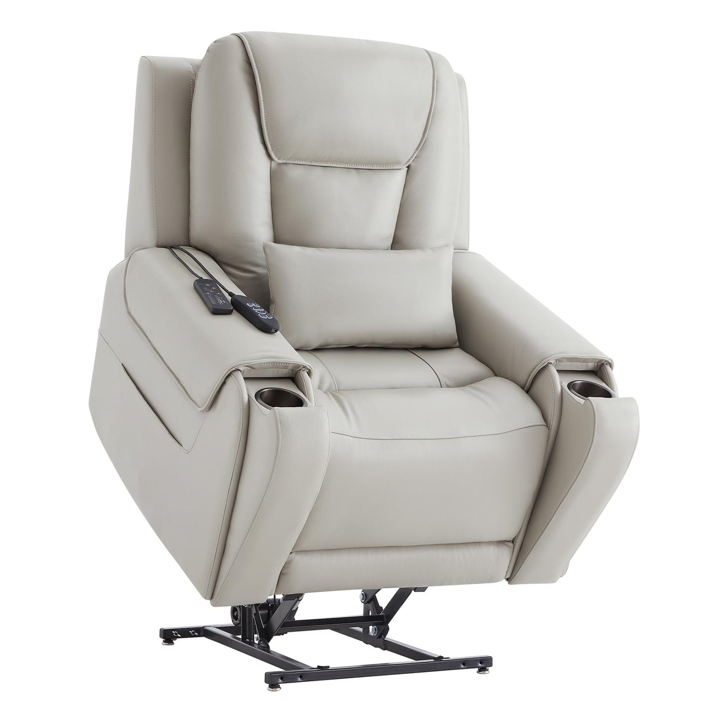 CHITA Electric Power Lift Recliner Chair for Elderly with Massage and Heat, Large Lay Flat Genuine Leather Recliner Chair with Cup Holders, USB Ports, Power Headrest, Independent Backrest, Saddle