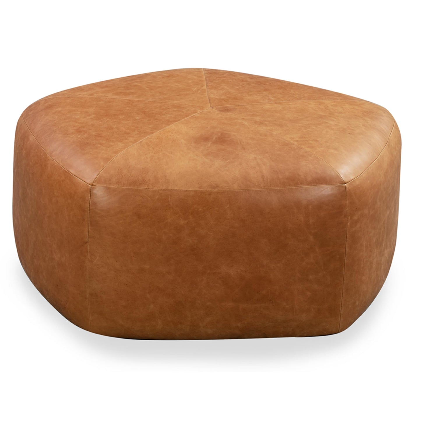 POLY & BARK Denver Ottoman – 43" Large Pouf with Feather-Down Topper – Full-Grain Leather Upholstered Pouf Ottoman for Living Room – Vintage Italian Leather in Cognac Tan