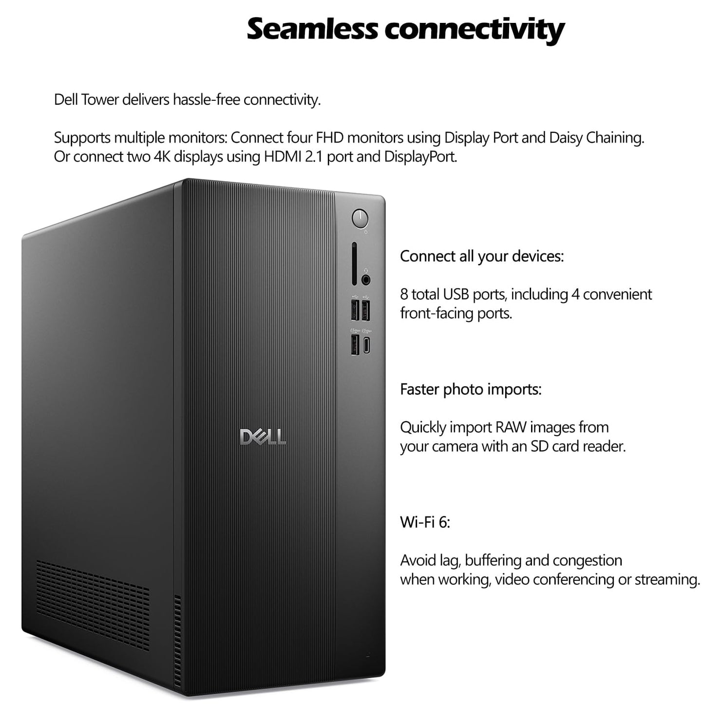 Dell ECT1250 Tower Desktop Computer for Ultimate Home & Office Multitasking, 14th Gen Intel 4-Core CPU, 64GB DDR5 RAM, 2TB PCIe SSD, 4K Dual Monitor Support, WiFi 6, Bluetooth, Windows 11 Pro