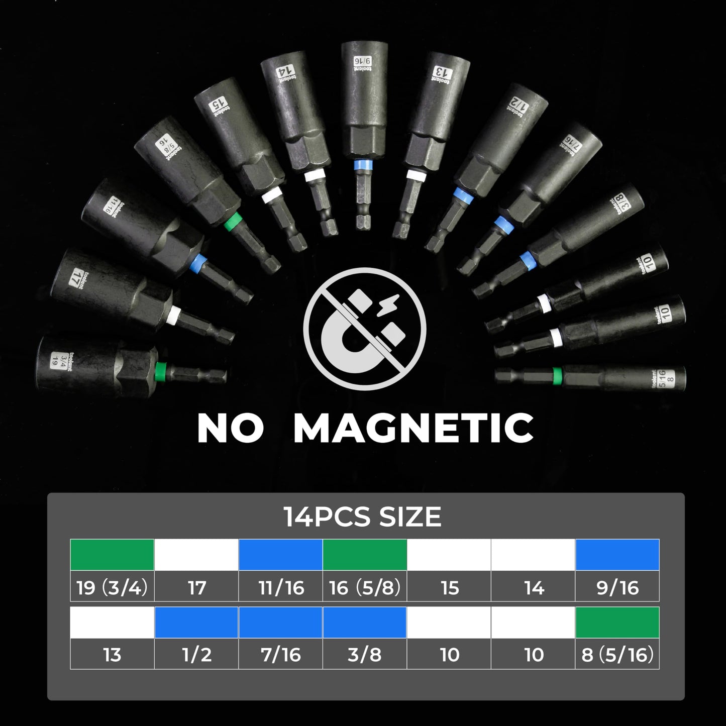 toolant Impact Magnetic Nut Driver Set, 38pcs Impact Driver Bit Set, Deep Nut Driver Set, Impact Socket Adapters, Wing Nut Driver, Bit Extension, 1/4'' Quick Change