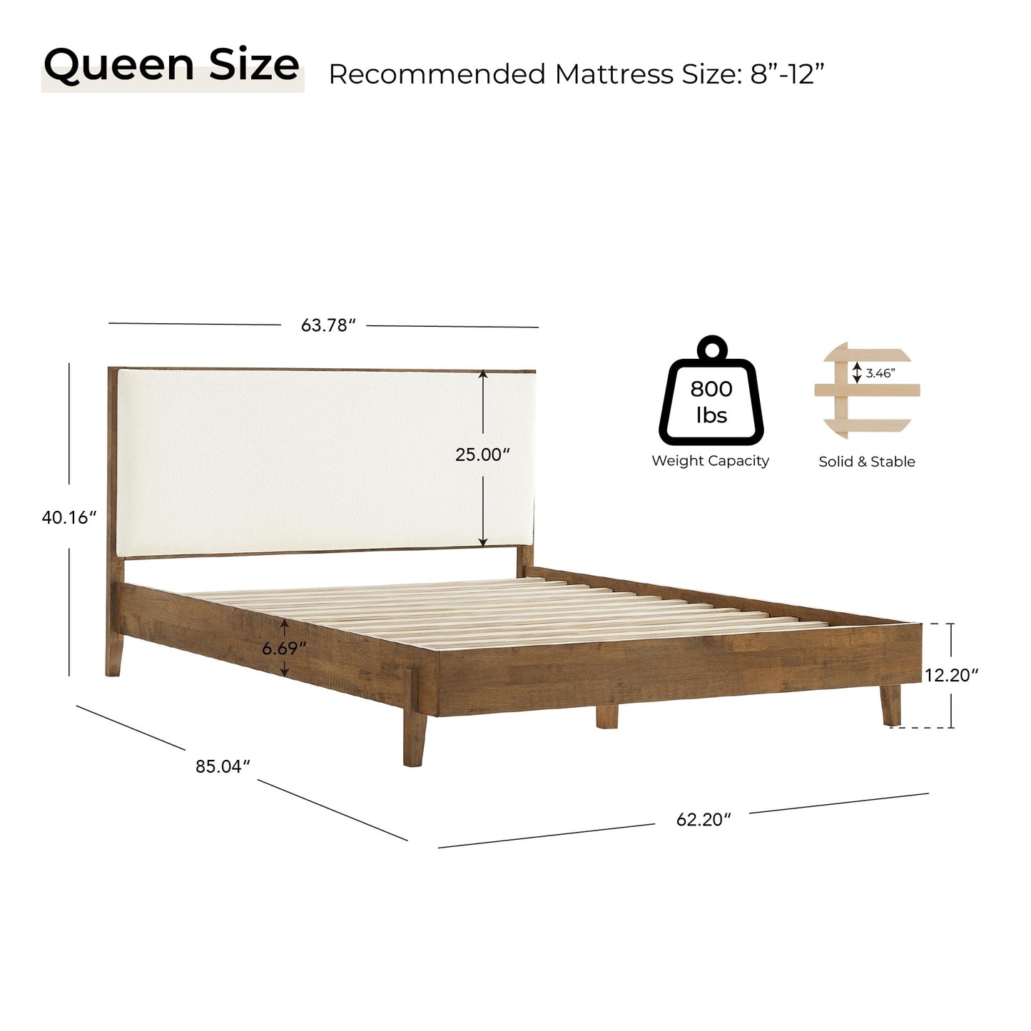 CHITA Queen Size Platform Bed Frame, with Boucle Upholstered Headboard and Wooden Slats Support, No Box Spring Required, Easy Assembly, Walnut