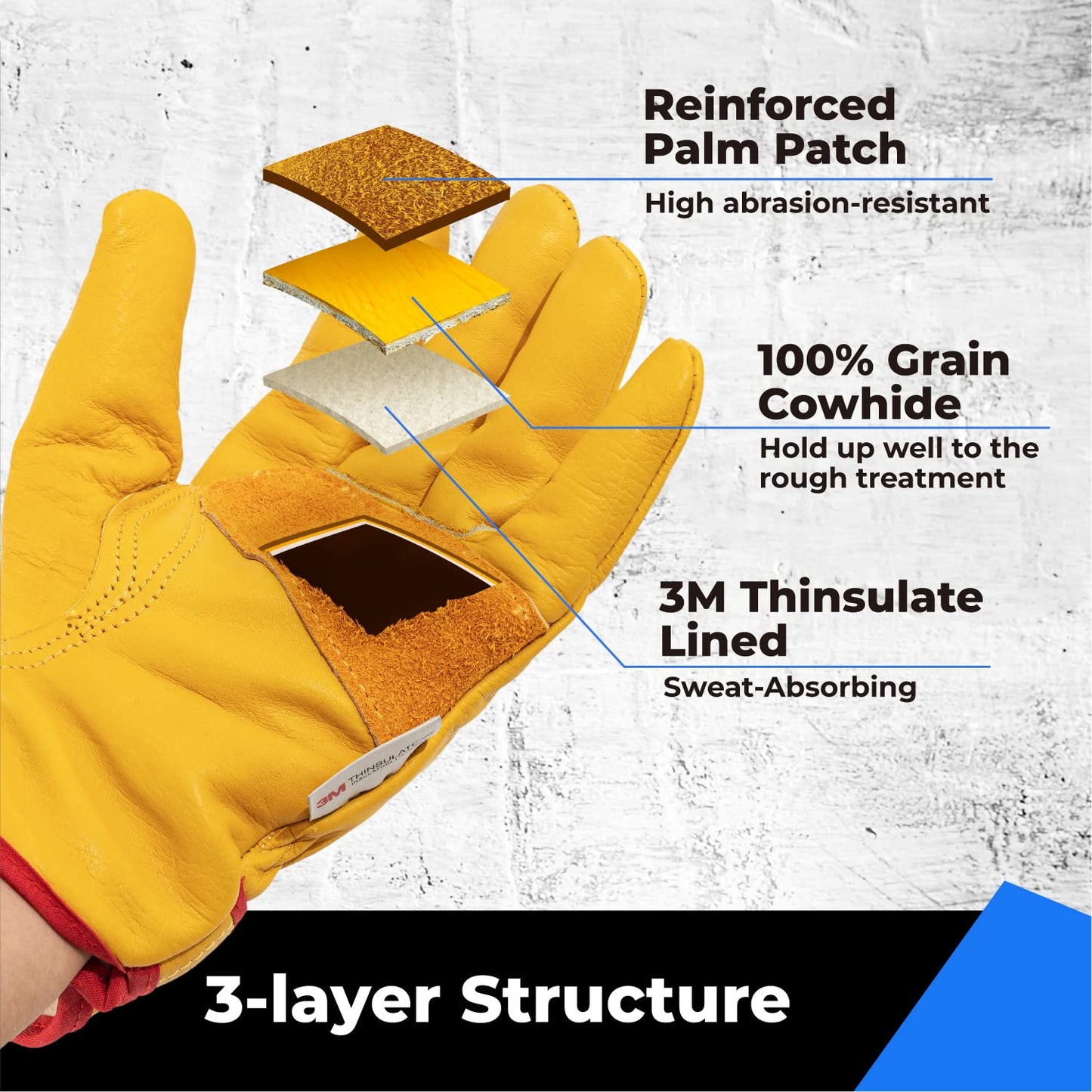 toolant Winter Leather Work Gloves, Warm 3M Thinsulate Lining for Cold Weather Work, Thermal Insulated Gloves