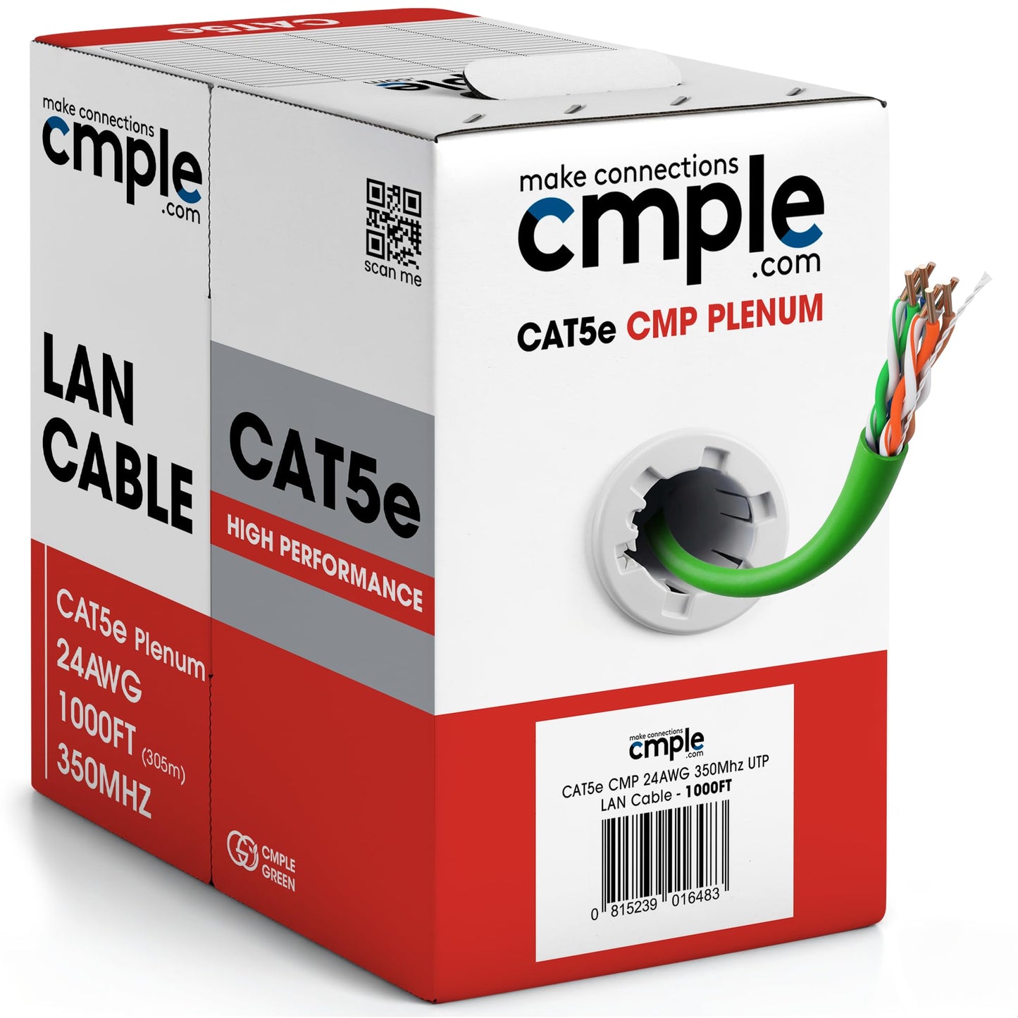 Cmple - Cat5e Plenum Cable 1000ft, CMP, Blue 350MHz Gigabit Ethernet Solid Network Internet Bulk UTP