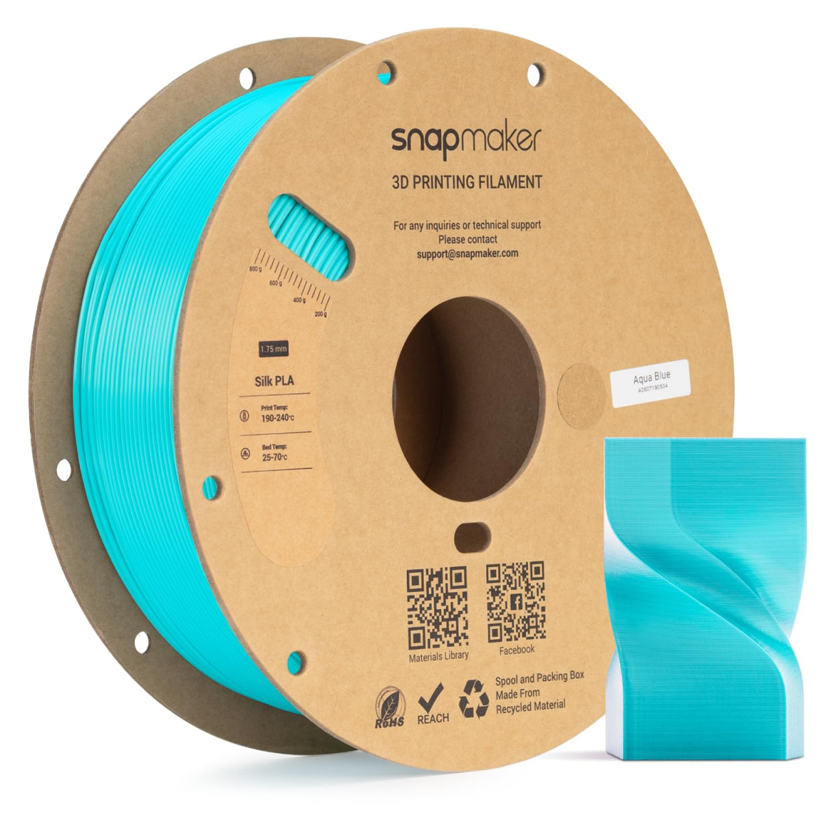 Snapmaker Silk PLA Filament 1.75mm, PLA 3D Printer Filament 1kg (2.2lbs)