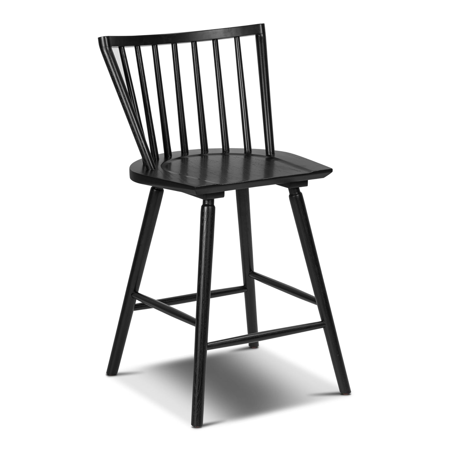 Poly & BARK Ligna Counter Stool in Black – Mid-Century Inspired Stool with Sculpted Spindle Back – Solid American Oak Frame and Engineered Wood Veneered Seat – Fully Assembled and Ready to Use