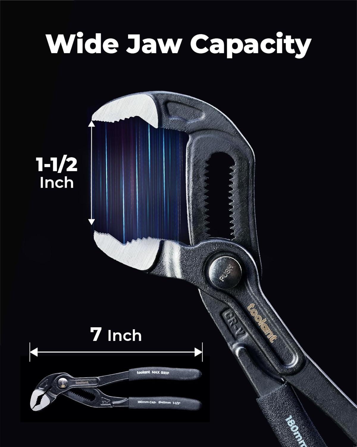 toolant Water Pump Pliers, 7 inch Groove Joint Pliers, Quick Release Tongue and Groove Pliers with 18-Position Adjustment, V-Jaw Design with Comfort Grips