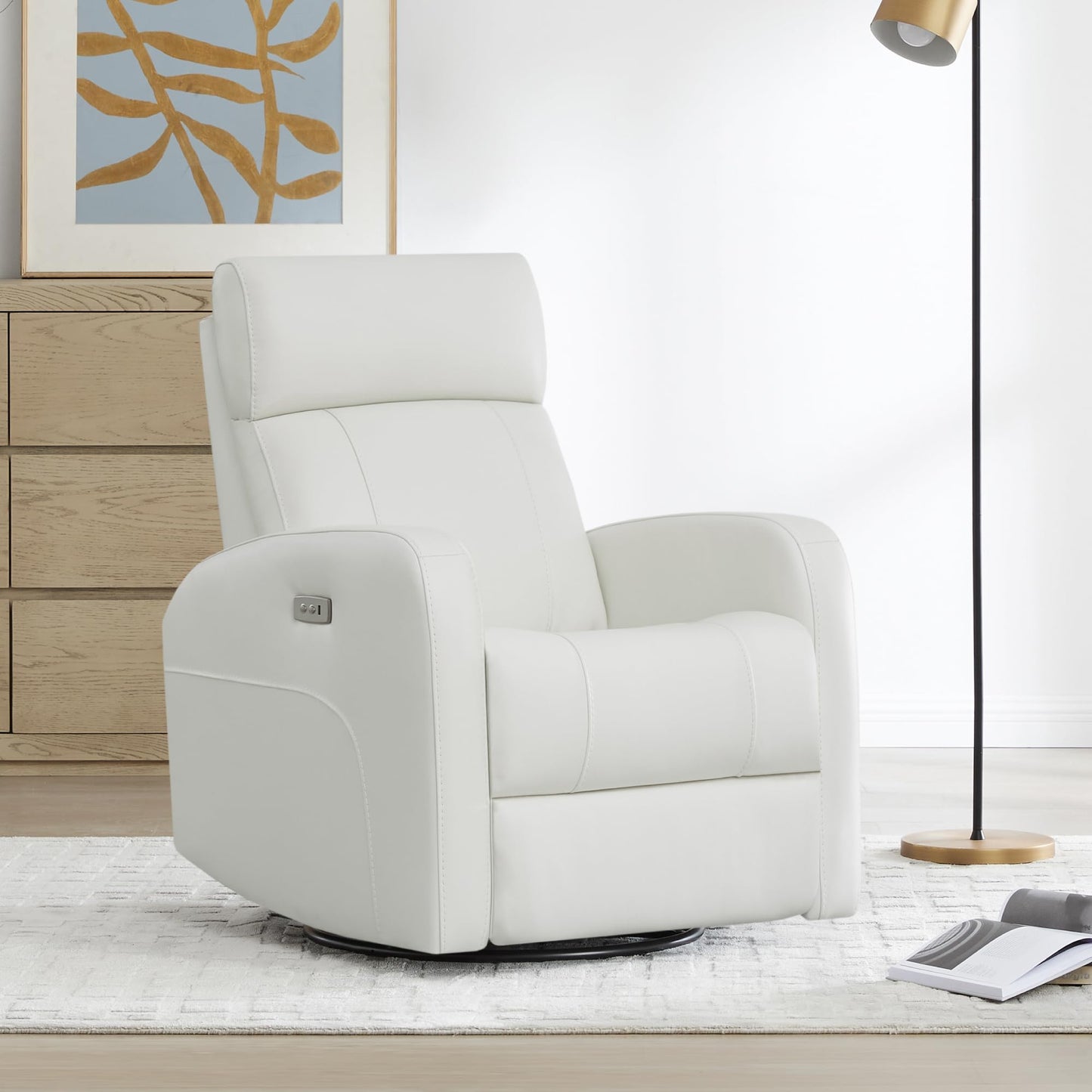 CHITA Genuine Leather Power Recliner Chair for Adults, FSC Certified Electric Nursery Swivel Glider for Living Room, Camel Brown