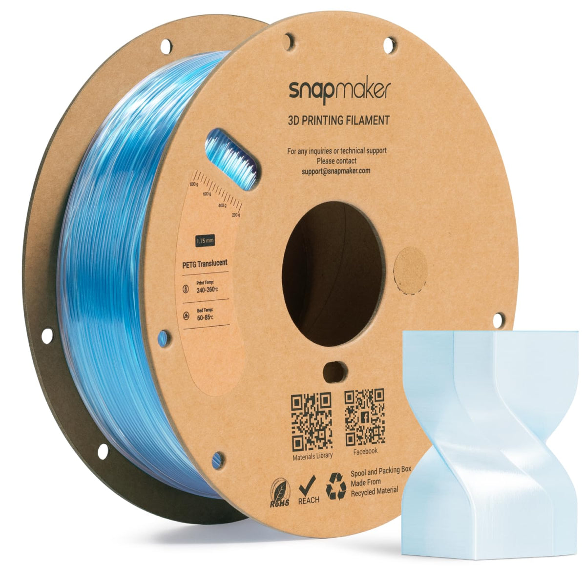 Snapmaker PETG Filament 1.75mm,PETG HF 3D Printer Filament 1kg(2.2lbs)