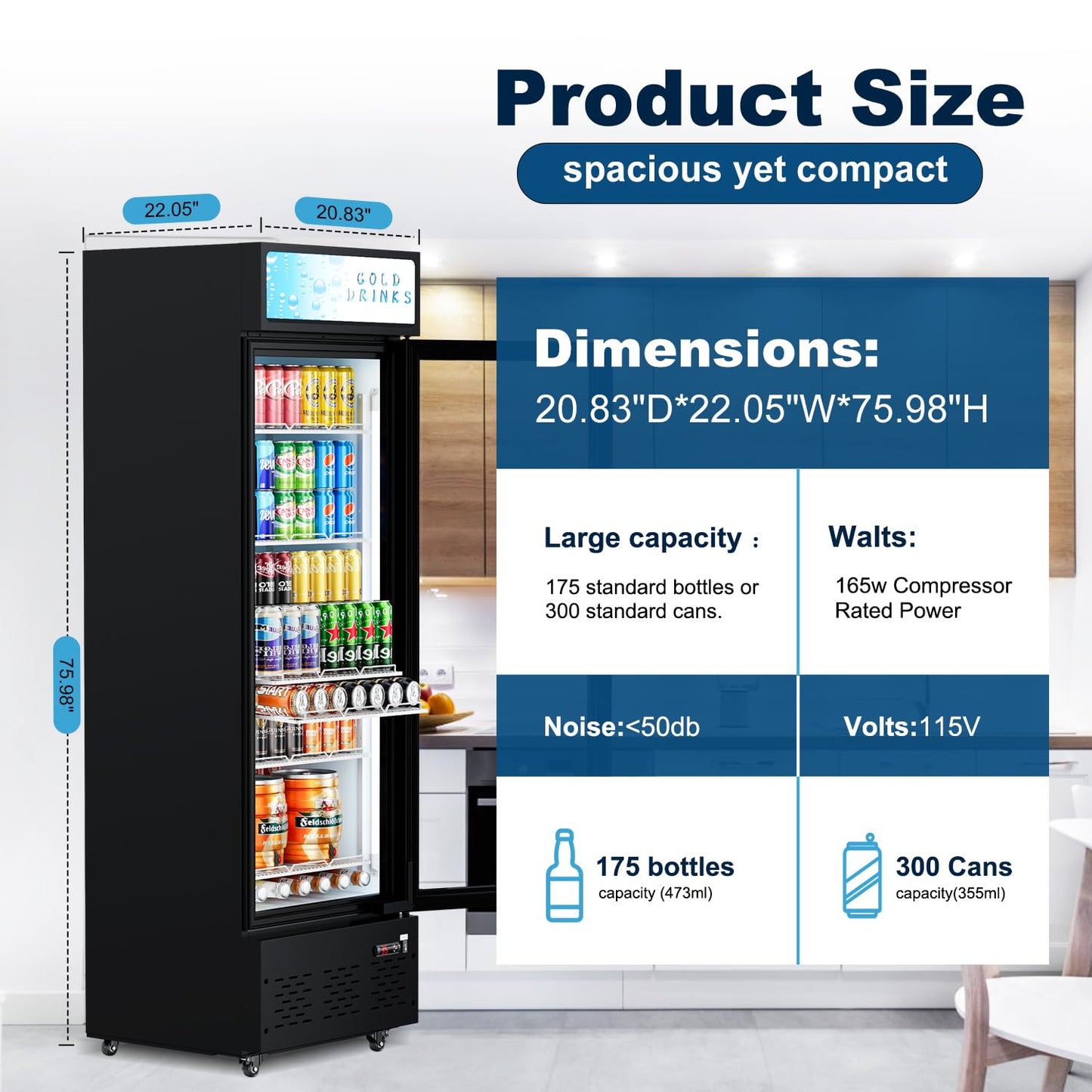 25.7'' W Commercial Refrigerators with Glass Door, 15 Cu.ft. Beverage Refrigerators Commercial Fridge Upright Display Cooler with Soft LED Light and Adjustable Shelves for Restaurant Stores