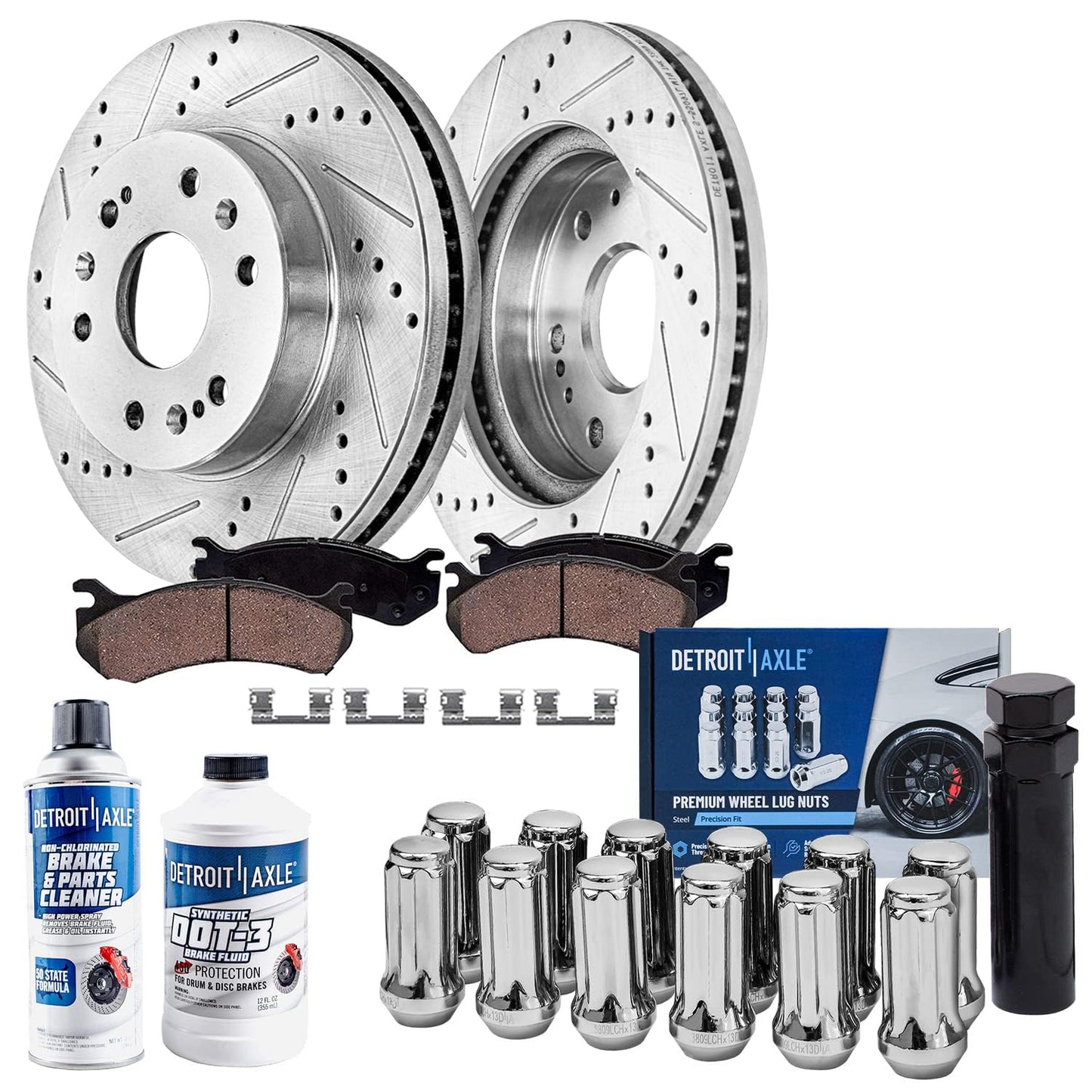 Detroit Axle - Brake Kit for 12-17 Toyota Camry 13-18 Avalon Lexus ES350 ES300h Drilled & Slotted Disc Brake Rotors 2014 2015 2016 2017 Ceramic Brakes Pads Front & Rear Replacement