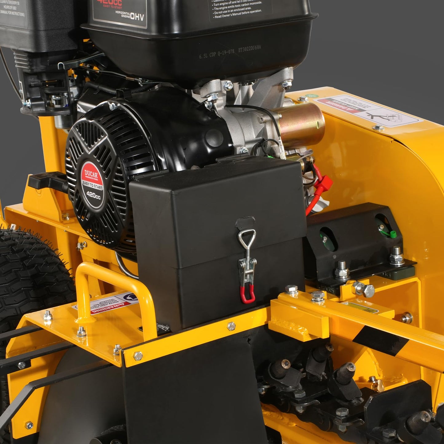 MechMaxx 420cc 15HP E-Start Gas Powered Cable Ditching Trencher, 24'' Trench Depth, 27pcs Carbide Alloy High-Pressure Teeths, TCR1500 (Yellow)