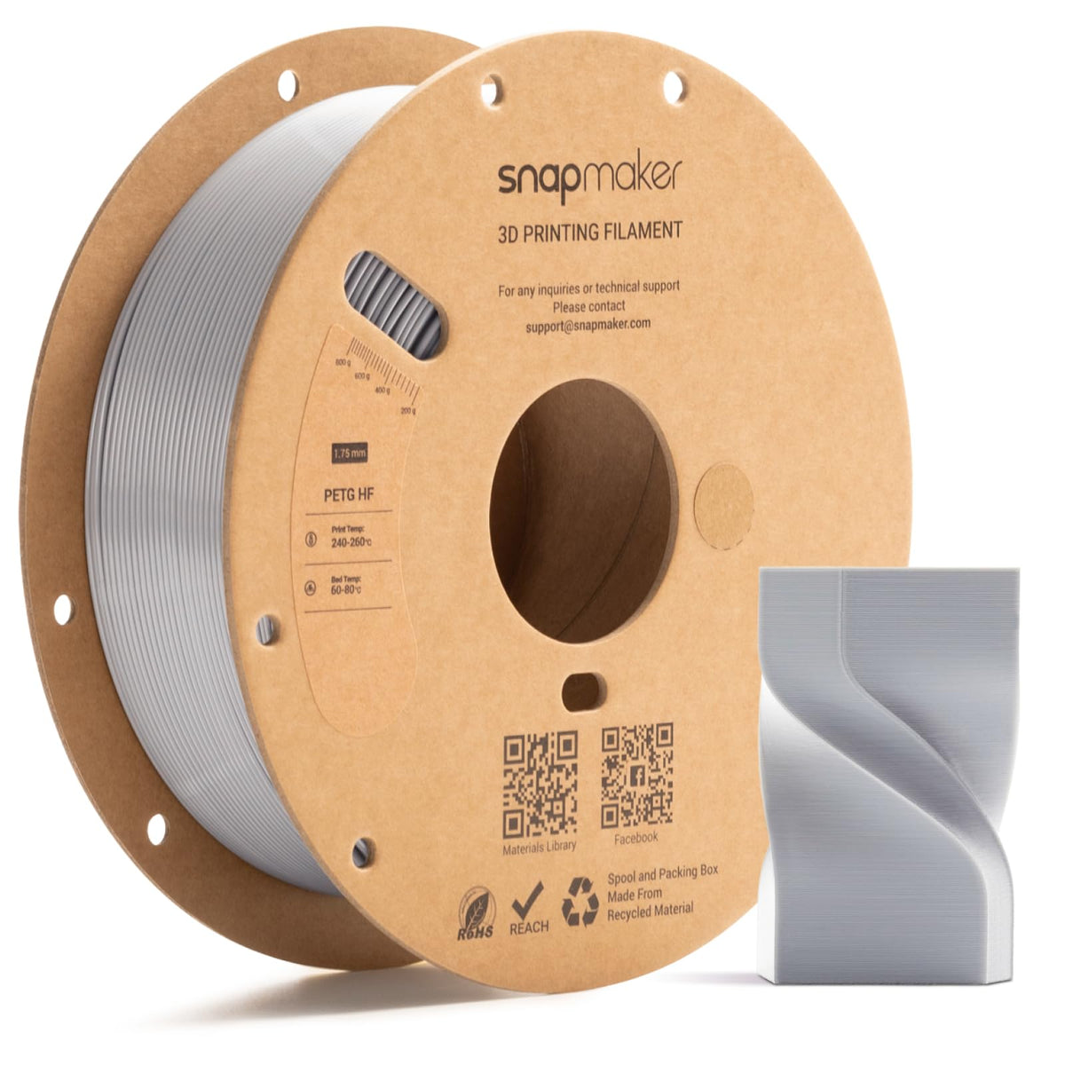 Snapmaker PETG Filament 1.75mm,PETG HF 3D Printer Filament 1kg(2.2lbs)