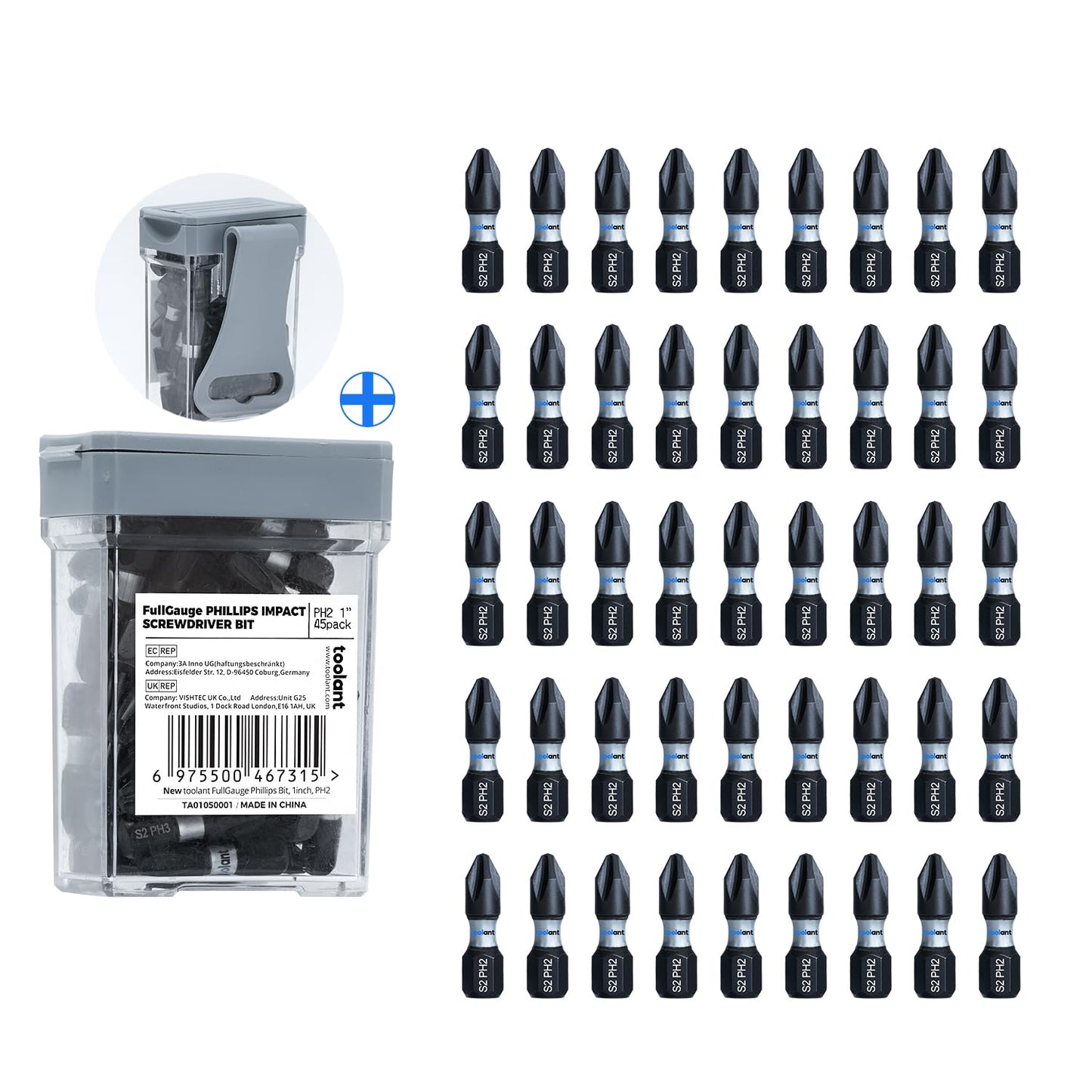 toolant 2 Inch Phillips Bit#2 Magnetic Anti Slip Impact Screwdriver Bits Set(10Pack)