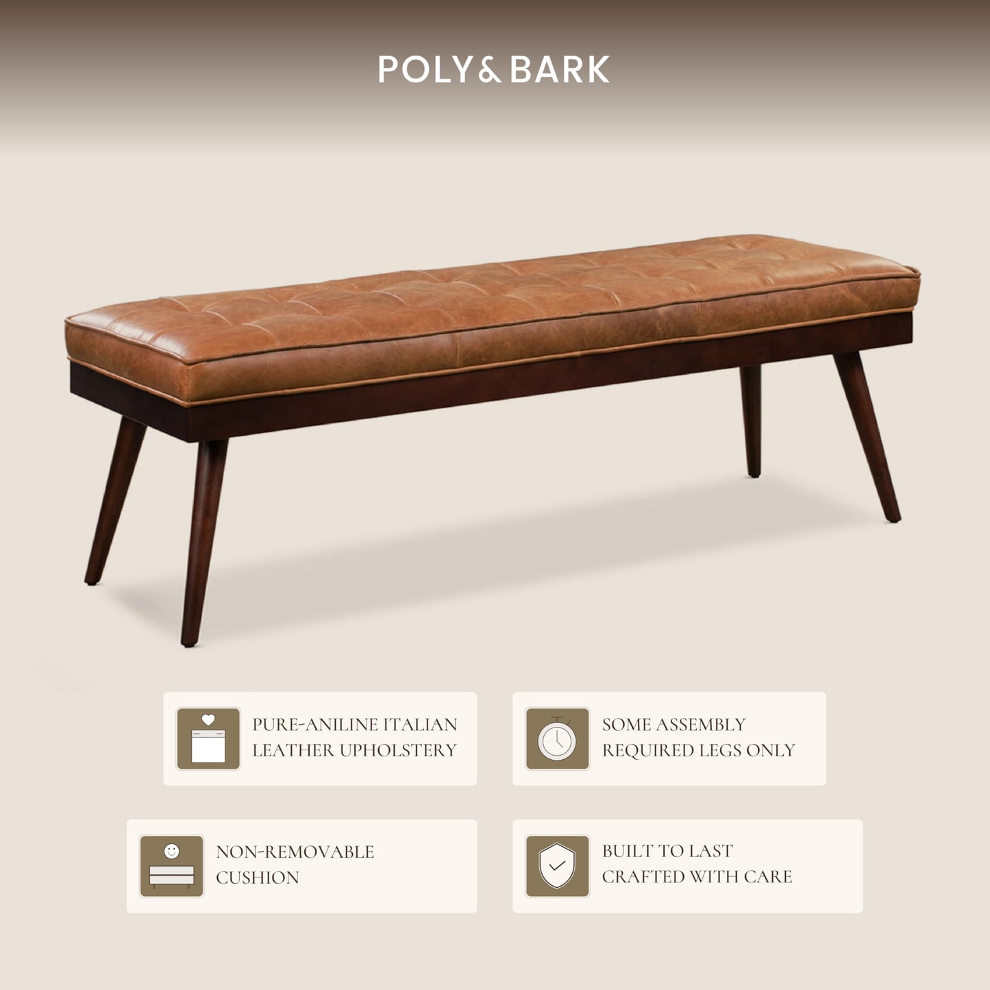 POLY & BARK Napa 82" Leather Pull‑Out Sleeper Sofa – Full‑Grain Italian Leather Upholstery,Tri‑Layer Mattress & Storage Console –Sophisticated Multi‑Functional Sofa Bed for Living Rooms & Guest Spaces