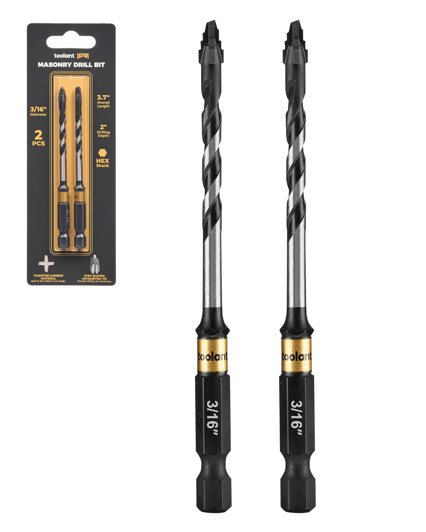 toolant Serrated Eccentric Masonry Drill Bit Set(5pcs),Four Edge Concrete Drill Bits for Glass, Tile, Brick, Cement Concrete Plastic,5/32"-3/8",Industrial Strength Carbide Drill Bit Tip