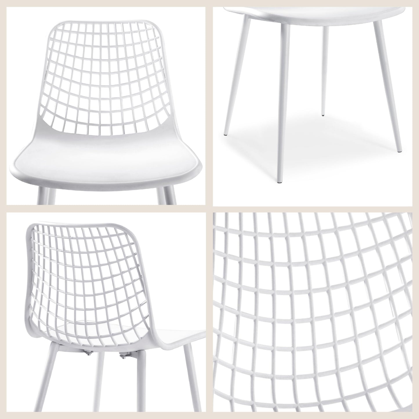 POLY & BARK Isla Modern Dining Chairs Set of 4 – Mid Century Modern Plastic Dining Chair with Metal Legs – Kitchen & Dining Room Chairs – Indoor/Outdoor – White