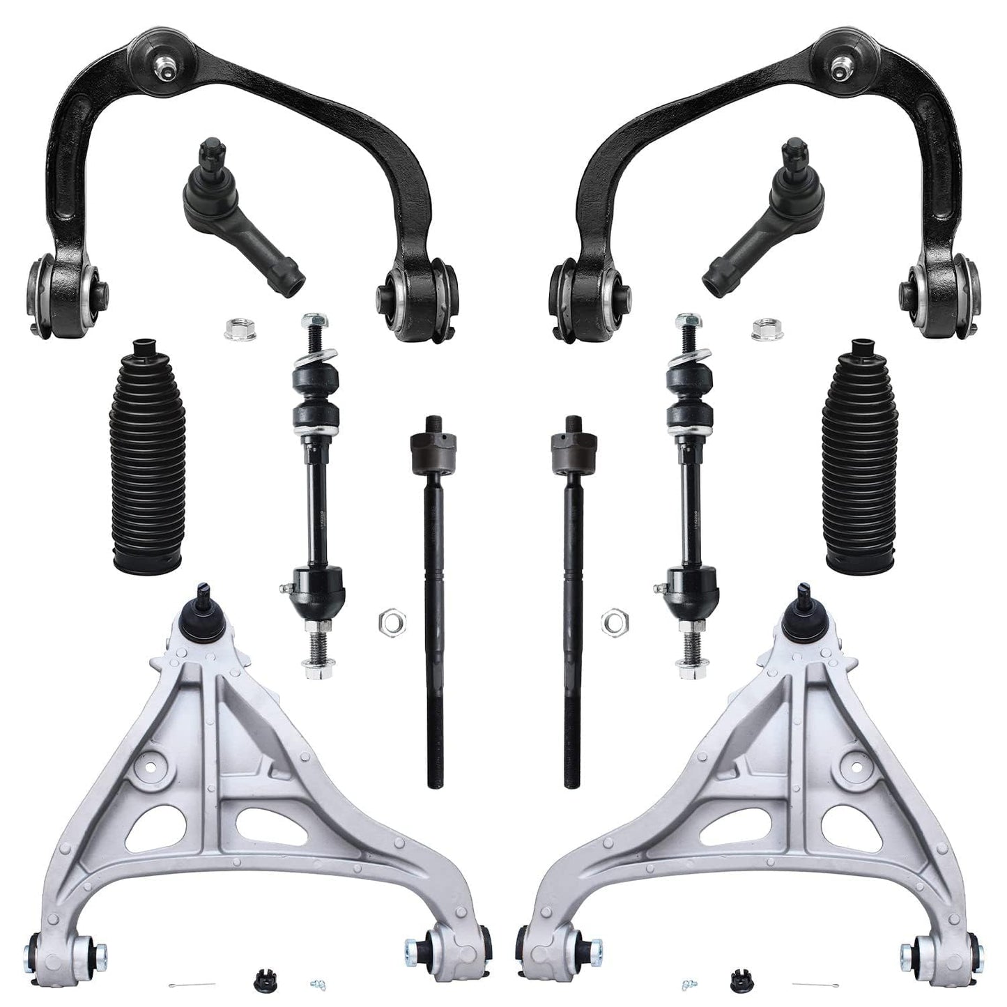 Detroit Axle - 12pc Front End Kit for 07-13 Chevy Silverado 1500 GMC Sierra | Suburban Yukon XL 1500 Tahoe Escalade ESV EXT, 2 Upper Control Arms 2 Sway Bars 4 Tie Rods 2 Lower Ball Joints 2 Boots