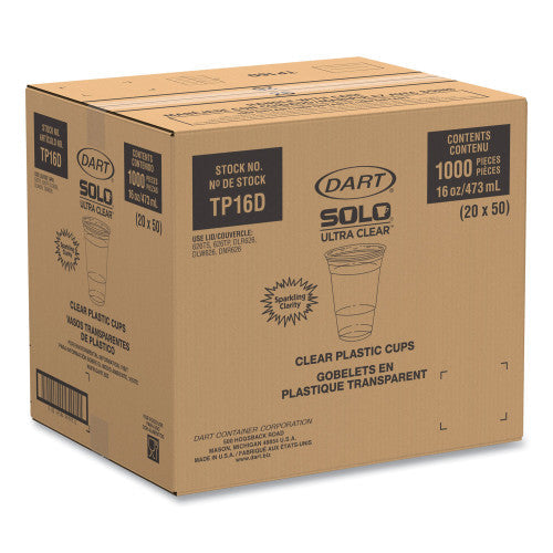 SOLO Ultra Clear PET Cups, 16 oz, Squat, 50/Bag, 20 Bags/Carton (TP16DCT)