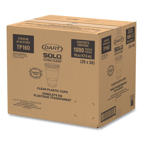 SOLO Ultra Clear PET Cups, 16 oz, Squat, 50/Bag, 20 Bags/Carton (TP16DCT)