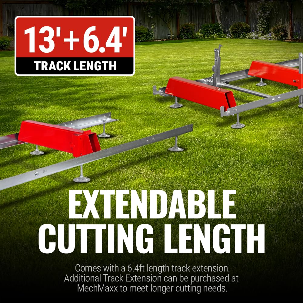 MechMaxx 32" Portable Sawmill, ZONSEN 459cc 15HP E-Start Gasoline Engine, 26.5" Board Width, 13' Track Length, Model SM-32