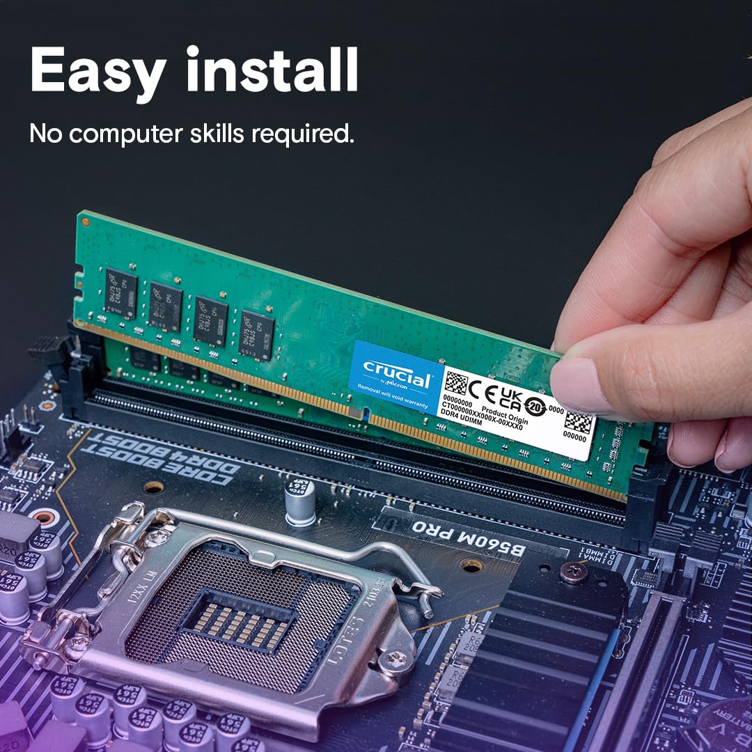 Crucial 32GB DDR4 RAM Kit (2x16GB), 3200MHz (PC4-25600) CL22 Desktop Memory, UDIMM 288-Pin, Downclockable to 2933/2666MHz, Compatible with Intel and AMD Ryzen - CT2K16G4DFRA32A