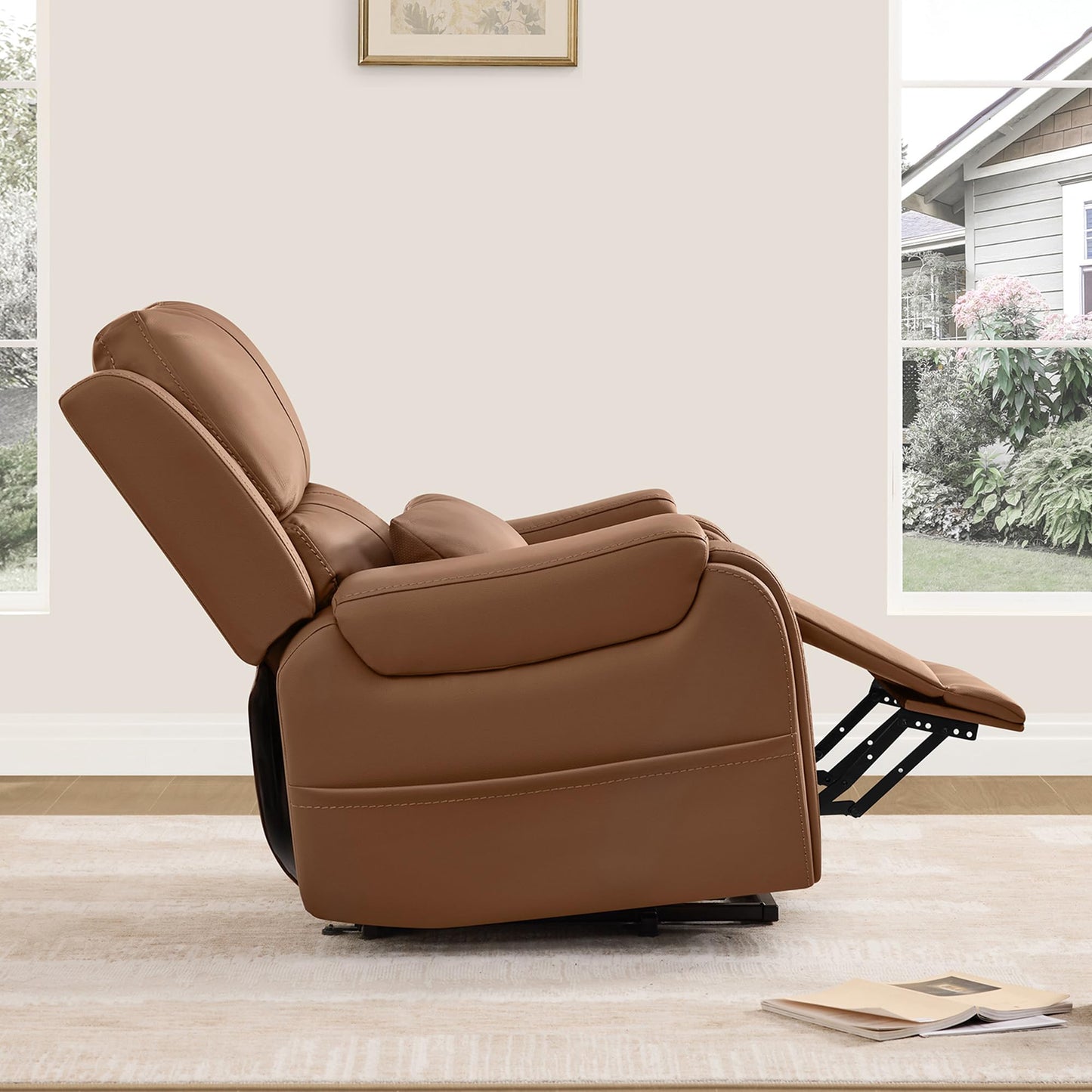 CHITA Power Lift Recliner Chair for Elderly with Heat and Massage, Genuine Leather Electric Lift Chairs with Cup Holder, Removable Lumbar Pillow, 2 Side Pockets, Leather in Navy