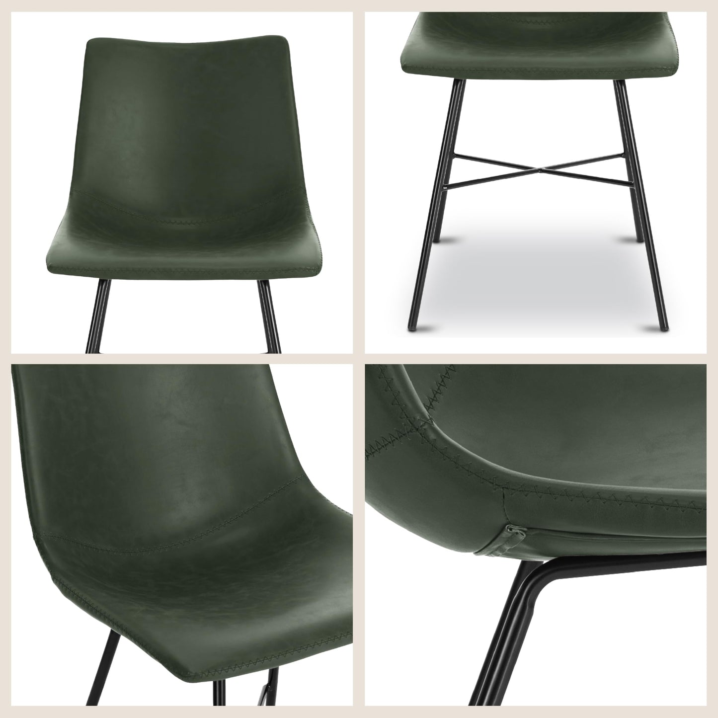 POLY & BARK Paxton Leather Counter Stools 24 Inches – Set of 2 - Counter Height Bar Stools with Back – Modern Barstools for Kitchen Island or Counters – Faux Leather & Matte Black Steel Base – Tan