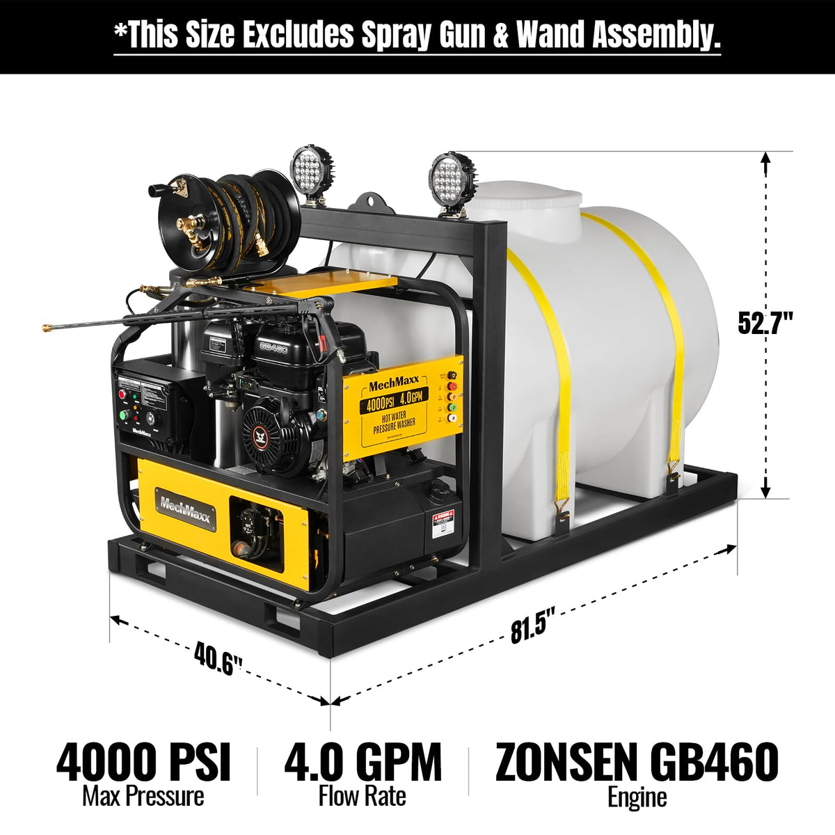 MechMaxx 4000 PSI 4 GPM 420cc 13.4HP E-Start Gas Engine Hot Water Pressure Washer with Hose Reel, Model HPW40D