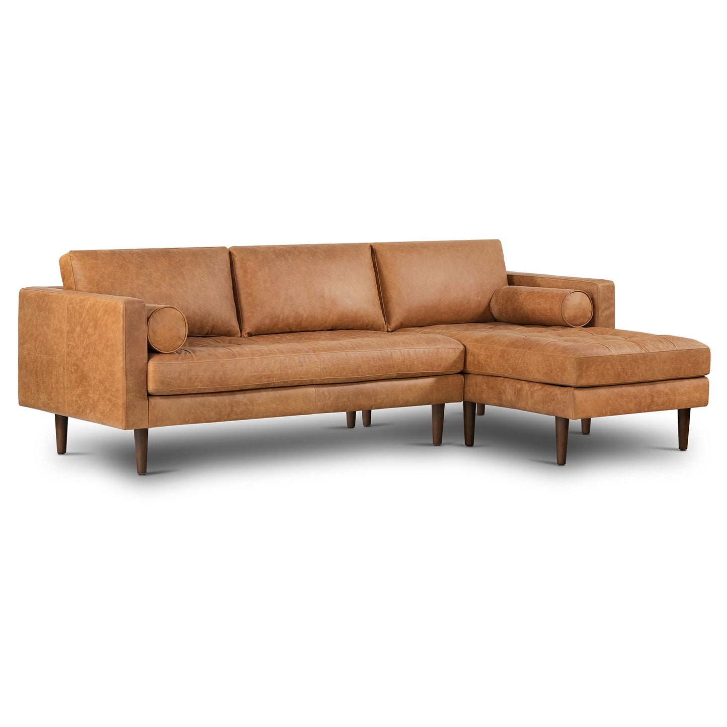 POLY & BARK Napa 82" Leather Pull‑Out Sleeper Sofa – Full‑Grain Italian Leather Upholstery,Tri‑Layer Mattress & Storage Console –Sophisticated Multi‑Functional Sofa Bed for Living Rooms & Guest Spaces
