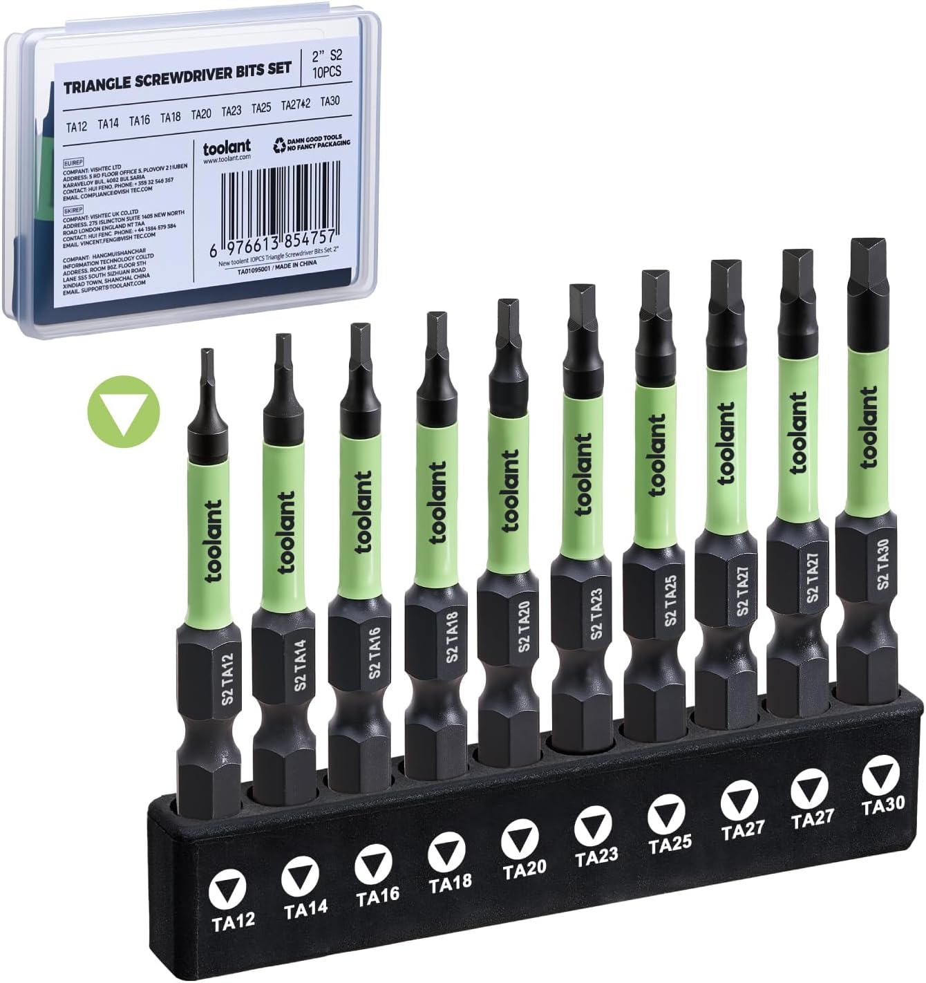 toolant Triangle Screwdriver Set,S2 Steel Triangle Bit Set(2" long Magnetic Heads),1/4 Hex-Shank Tamper-Proof Security Bit Set,Sizes: TA12,TA14,TA16,TA18,TA20,TA23,TA25,TA27 (x2),TA30