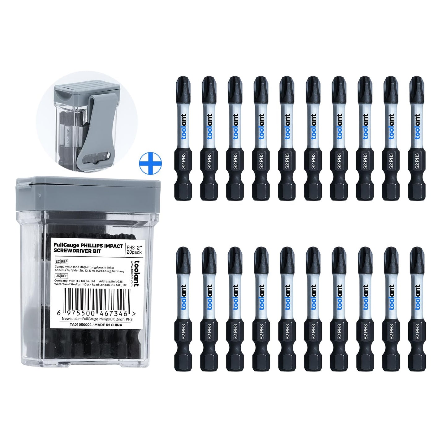 toolant 2 Inch Phillips Bit#2 Magnetic Anti Slip Impact Screwdriver Bits Set(10Pack)