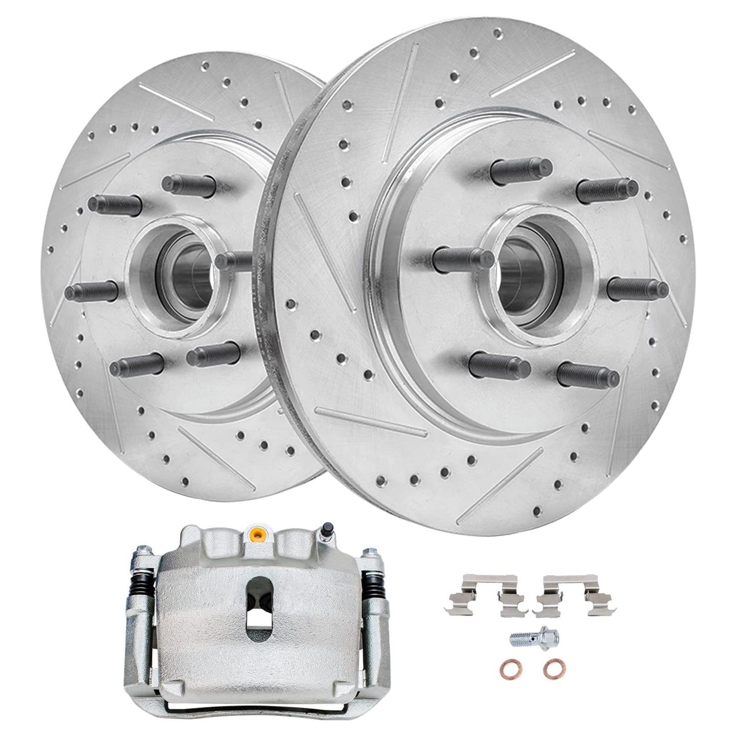 Detroit Axle - Front Brake Kit for 2006-2018 Dodge Ram 1500, 07-09 Durango Chrysler Aspen, 2019-2024 Ram 1500 Classic, Drilled and Slotted Disc Brake Rotors Ceramic Brakes Pads Replacement