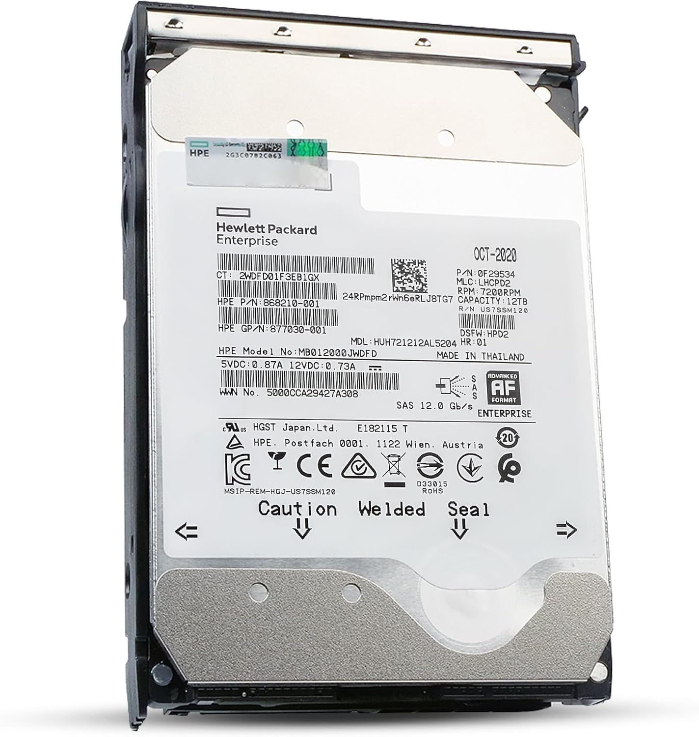 HP 12TB 7200 RPM SAS 12Gb/s 512e 3.5in Enterprise Hard Drive DL20 DL110 DL320 DL325 DL340 DL345 DL360 DL365 DL380 DL385 DL560 ML110 ML350 MB012000JWDFD 868210-001 G11 (Renewed)