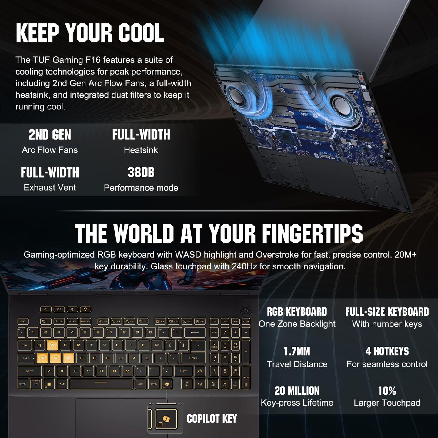 ASUS TUF Gaming F16 5050 Gaming Laptop, Intel Core i5-13450HX, 16" FHD+ 165Hz Anti-Glare 100% sRGB, GeForce RTX 5050, 16GB DDR5, 1TB SSD, RGB Backlit KB, IR Camera, HDMI, Windows 11 Home, w/Bundle
