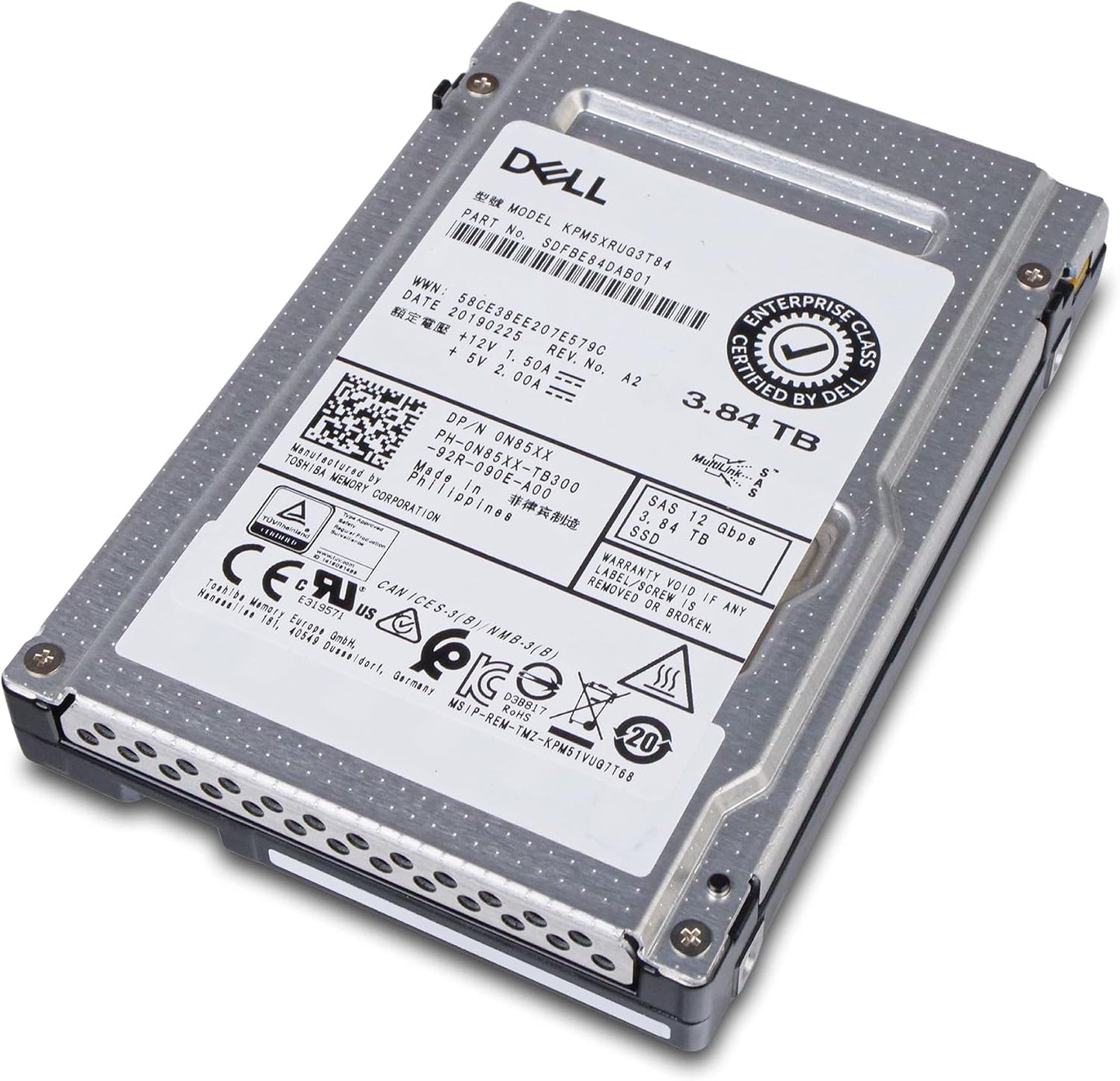 Dell/Kioxia PM5-V KPM5XRUG3T84 3.84TB SAS 12Gb/s TLC 2.5in Read Intensive Solid State Drive (Renewed)