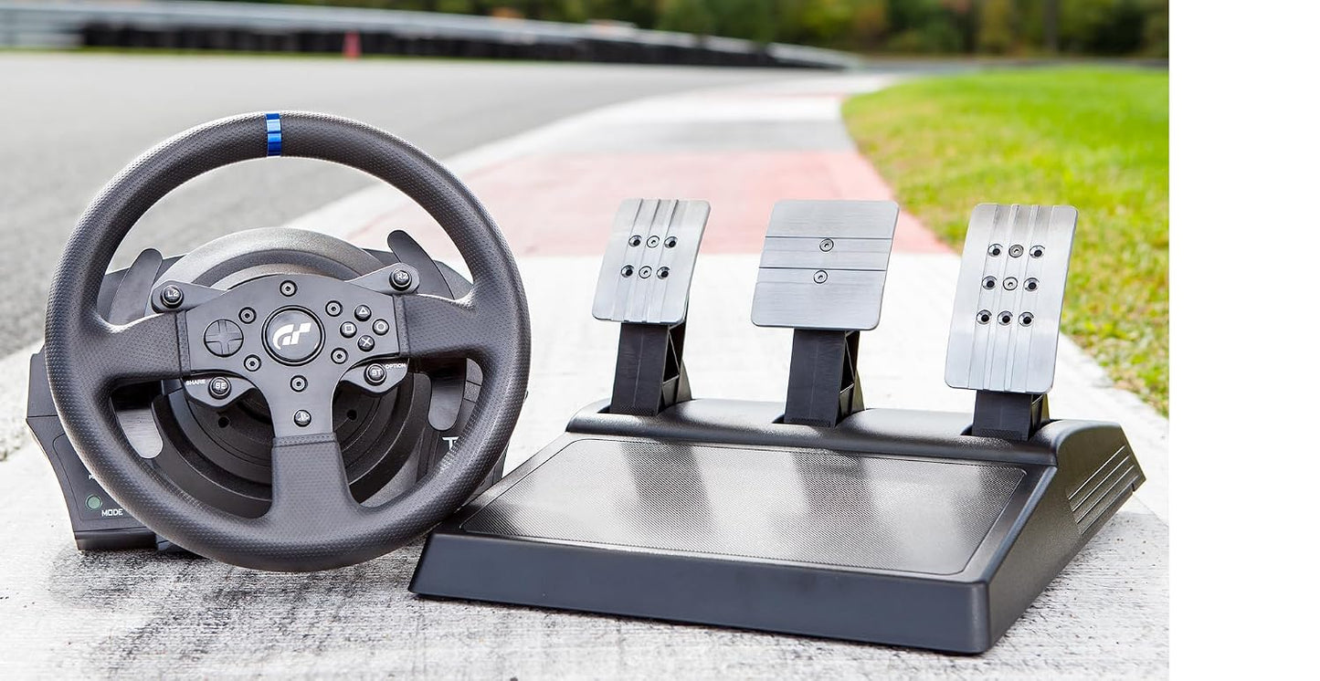 Thrustmaster T300RS GT Force Feedback Racing Wheel & 3 Pedal Set - PS5 & PC | Belt-driven motor, changeable rim, expandable with Thrustmaster shifters, for driving. farming simulators, cockpit ready