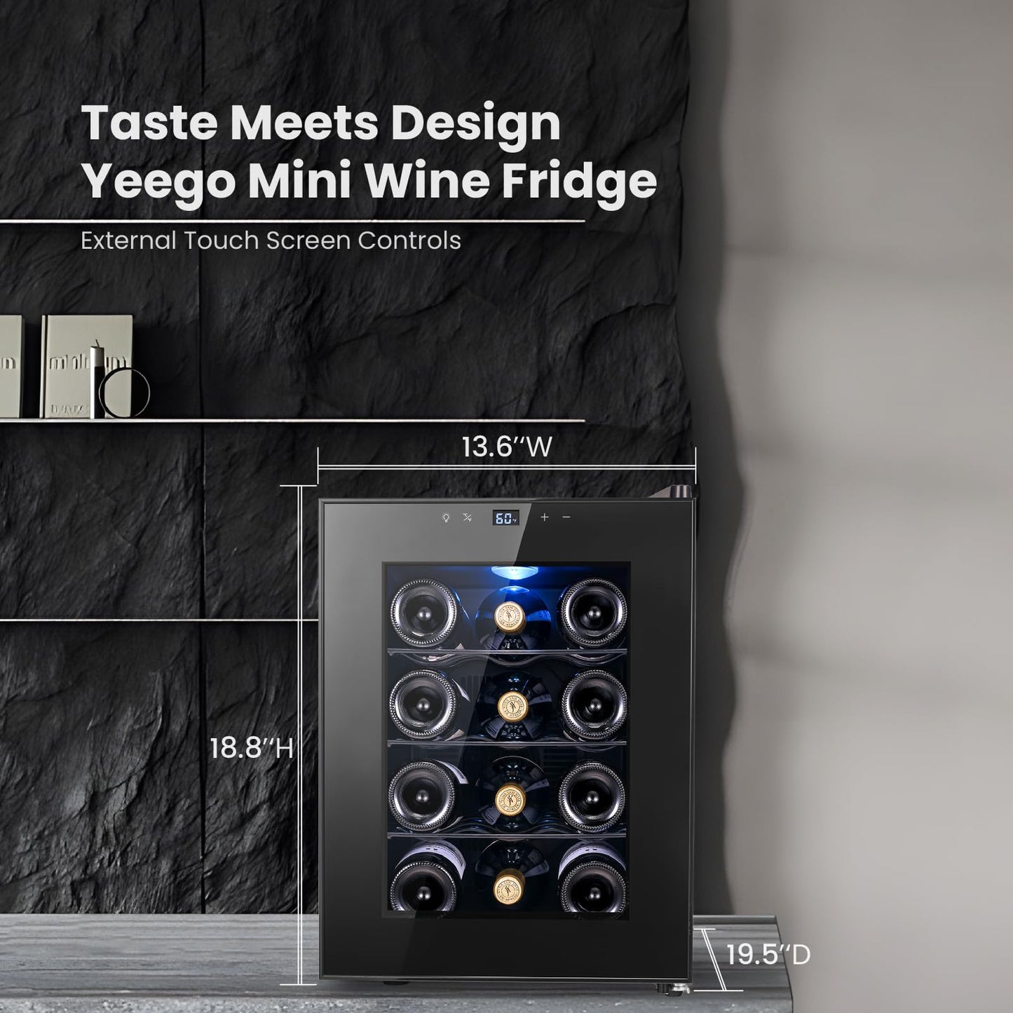 Yeego 12 Bottles Wine Fridge - 40-65℉ Wine Refrigerator with Thermoelectric Energy Cooling & 38dB Quiet, Countertop Wine Cooler with Glass Door for Apartment Office RVs, 33L(1.17 cu.ft)