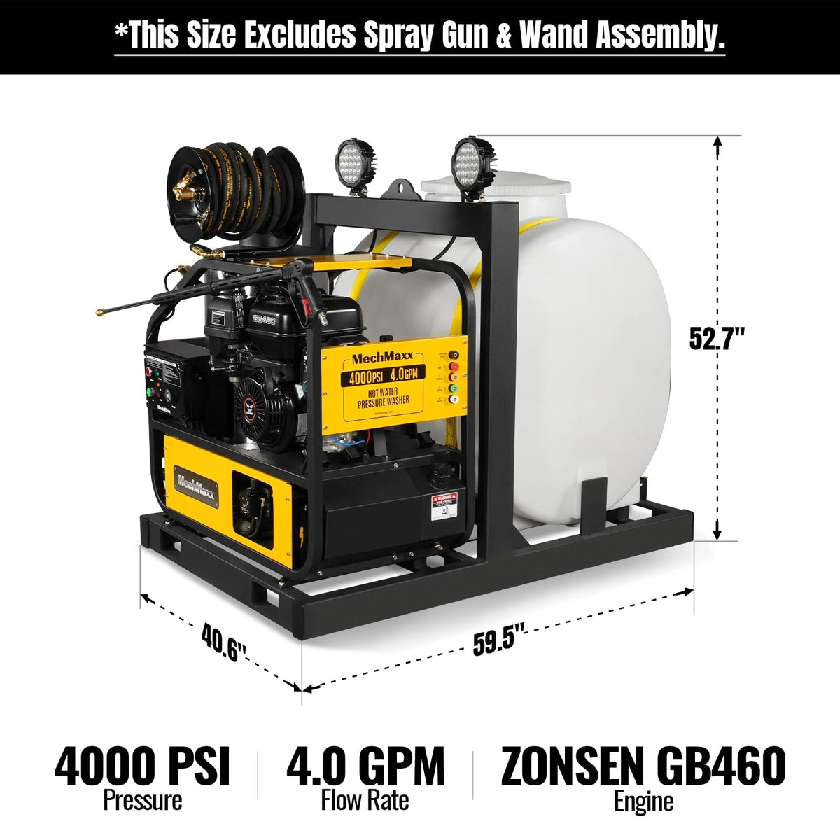 MechMaxx 4000 PSI 4 GPM 420cc 13.4HP E-Start Gas Engine Hot Water Pressure Washer with Hose Reel, Model HPW40D