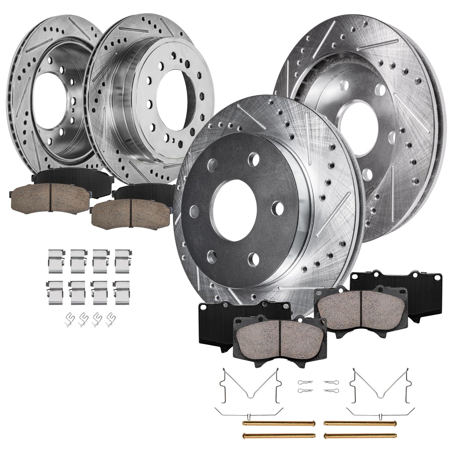 Detroit Axle - Brake Kit for 2011-2020 Jeep Grand Cherokee Dodge Durango Replacement Front & Rear Drilled & Slotted Disc Brake Rotors Ceramic Brakes Pads : 12.99" inch Rotor