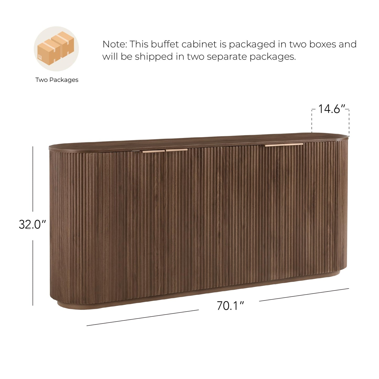 CHITA 70" Sideboard Buffet Cabinet with Storage, Fluted Accent Cabinet with Doors and Adjustable Shelves, Media Console for Living Room, Bar, Kitchen, 32" H, Walnut
