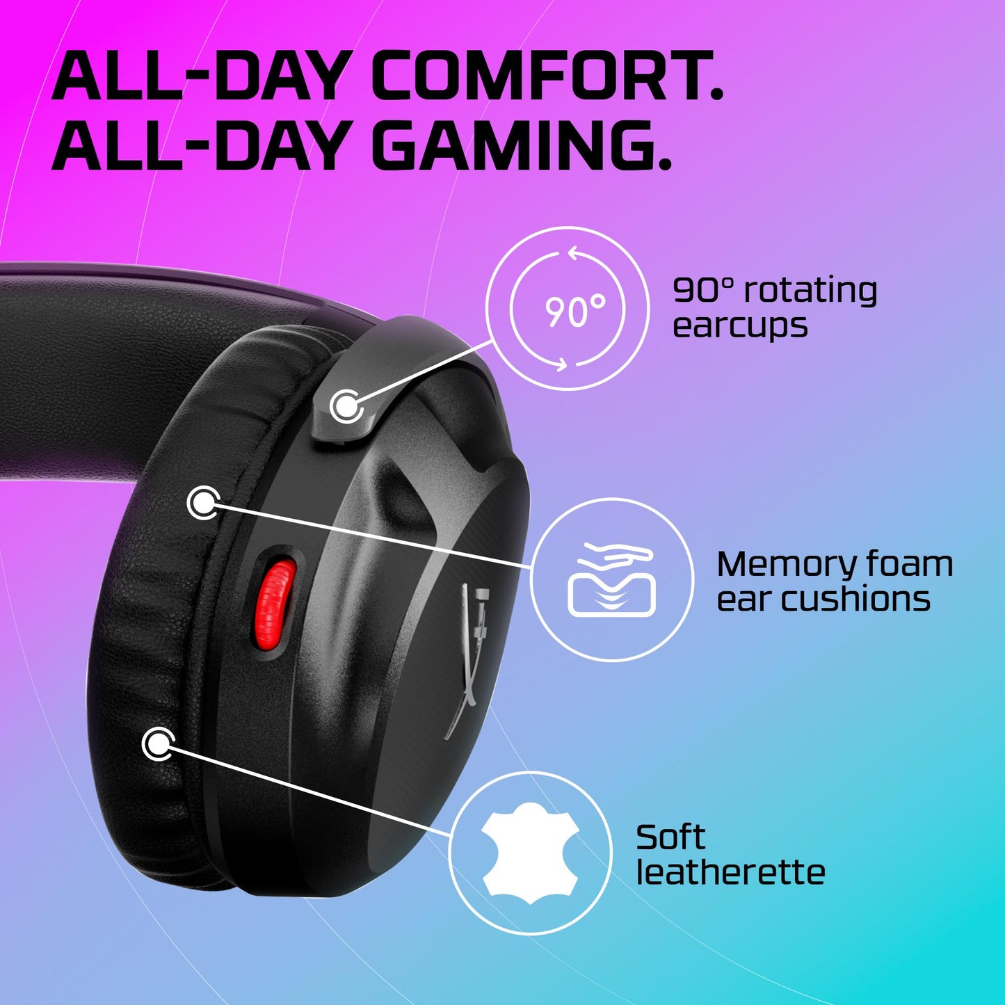 HyperX Cloud Stinger 2 - Wireless Gaming Headset – Compatible with PC. Noise-cancelling Swivel-to-mute Microphone, Comfortable Memory Foam, UP to 20 hours of battery life,Black