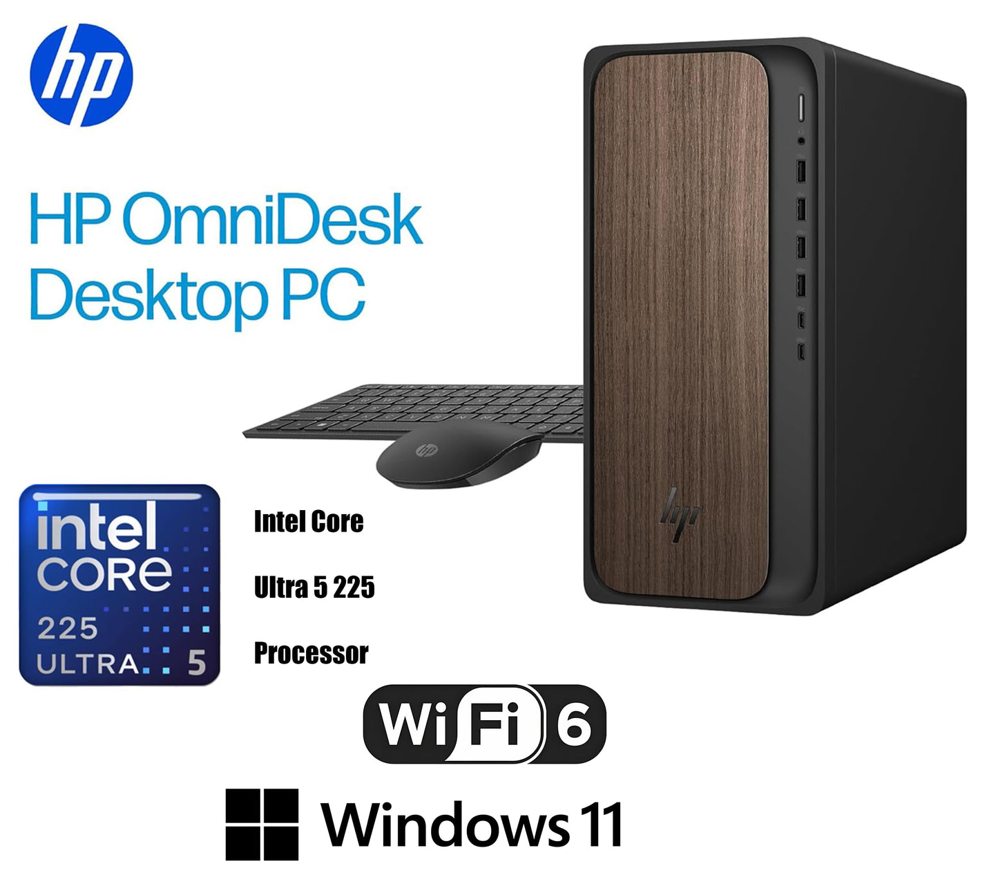 HP 2025 OmniDesk M03 Premium Business Next Gen AI Desktop Computer Intel Core Ultra 5 225(Up to 4.9GHz), 16GB DDR5 RAM, 256GB PCIe SSD,+ 1TB HDD Wi-Fi 6, HDMI, DP, 2-Monitor Support 4K, Windows 11
